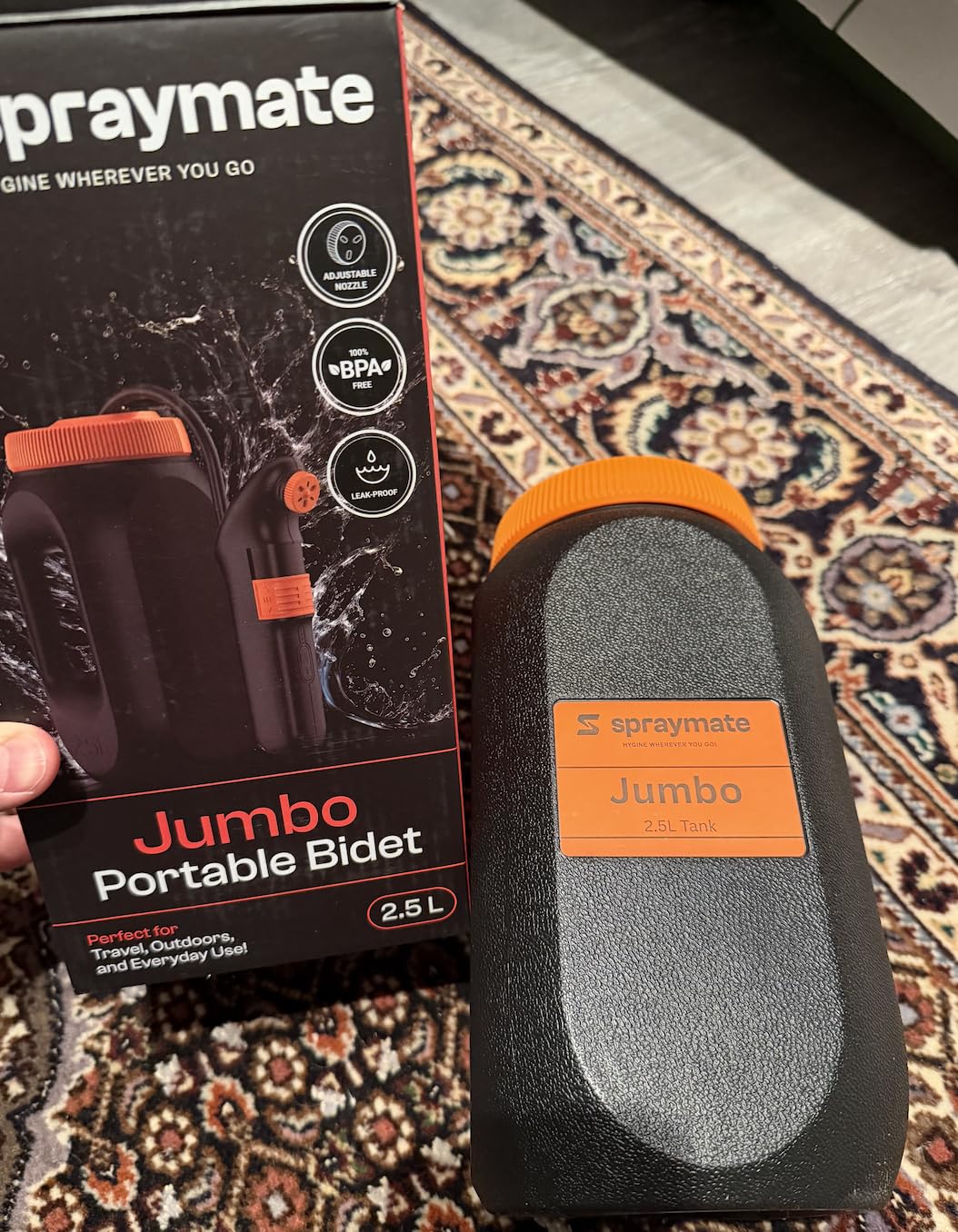 Portable Bidet for Travel & Camping - Electric High Pressure Rechargeable Bidet for Women & Men | 2.5L Bottle | 1300ML/Min Flow | USB-C | 1600mAh Battery | USA Brand - Spray Mate Jumbo (Black) customer photo 2