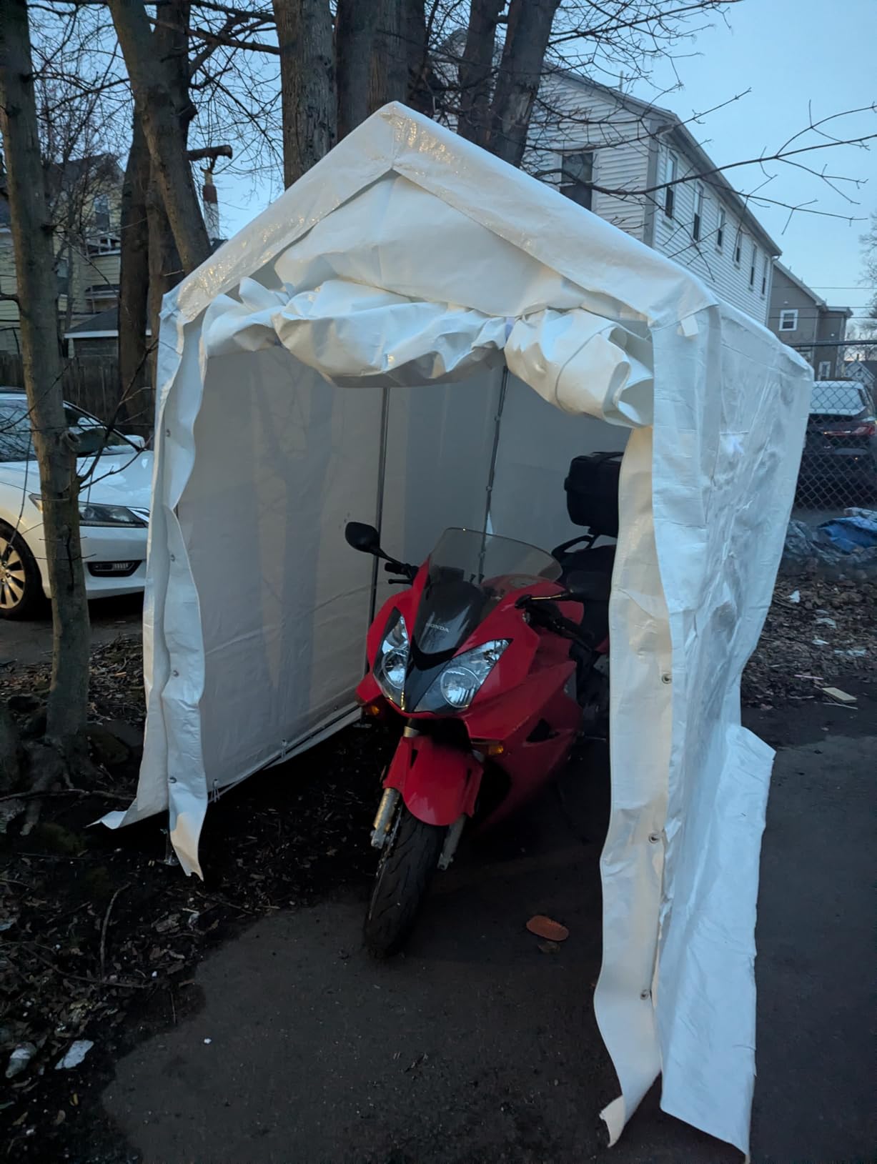 Aoxun 6x8x7 FT Outdoor Portable Storage Shed Tent with Roll-up Zipper Door and Window Portable Carport with Waterproof Tarp Galvanized Steel for Motorcycle, Generator, Bike Storage (Gray) customer photo 2