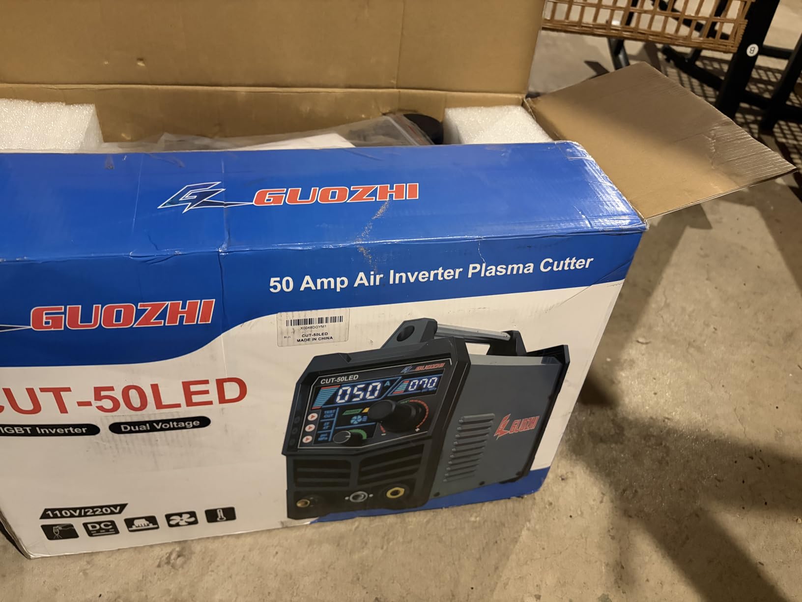 GZ GUOZHI Plasma Cutter, 50Amp 110/220V Dual Voltage IGBT Inverter Plasma Cutting Machine, [Pilot Arc][Large LED Display][Air Sensor] 1/4