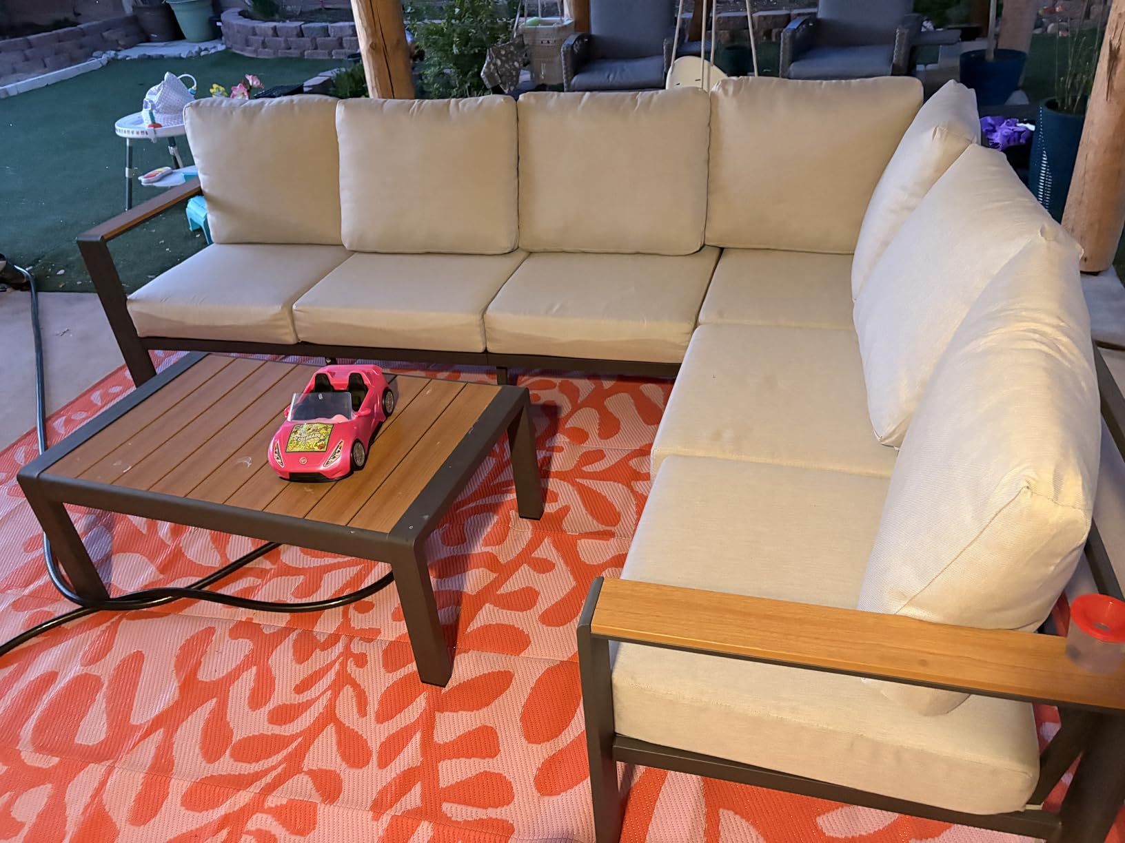 Aluminum Outdoor Patio Furniture Set 6 Seats, Outdoor Sectional Corner Sofa with Thick Waterproof Cushions & Coffee Table, Patio Conversation Sets for Backyard, Porch, Balcony, Deck, Gray customer photo 2