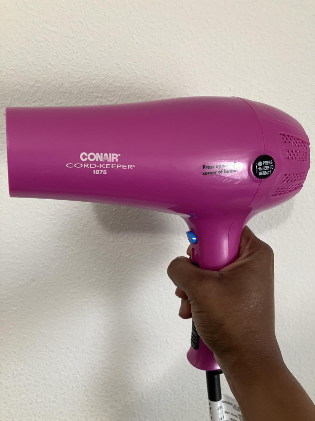Conair Hair Dryer with Retractable Cord, 1875W Blow Dryer, 3 Heat Settings, 2 Speeds, Blow Dryer with Diffuser and Concentrator Attachments, Ionic + Tourmaline Technology, Matte Light Pink customer photo 2