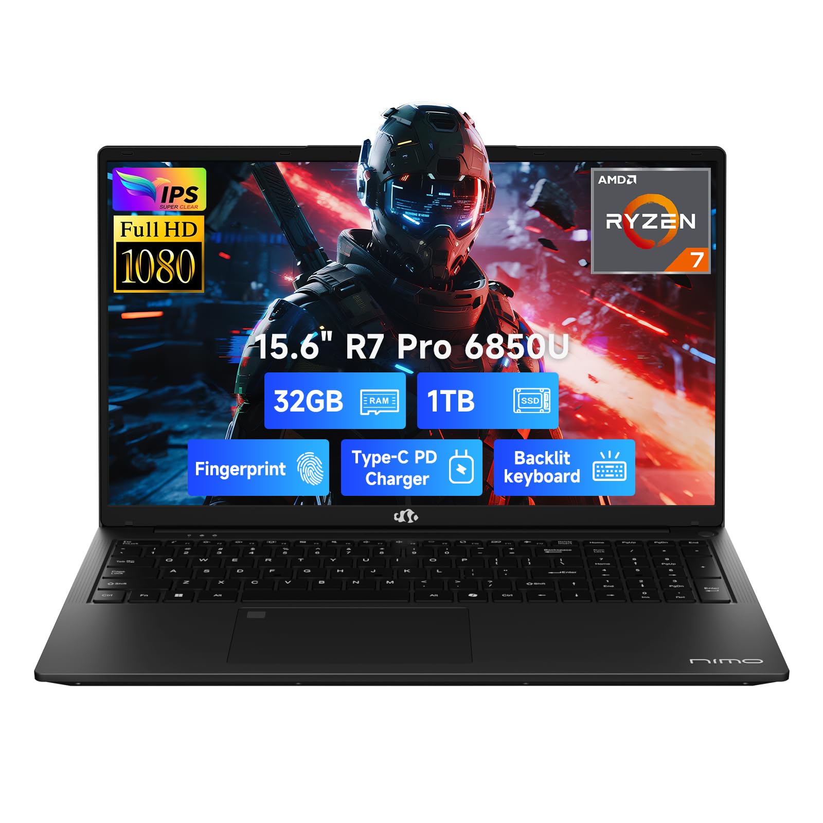 NIMO 15.6 Light-Gaming-Laptop - AMD Ryzen 7 Pro 6850U, 32GB RAM, 1TB SSD, Radeon 680M, FHD Backlit Keyboard, 100W Fast PD customer photo 1