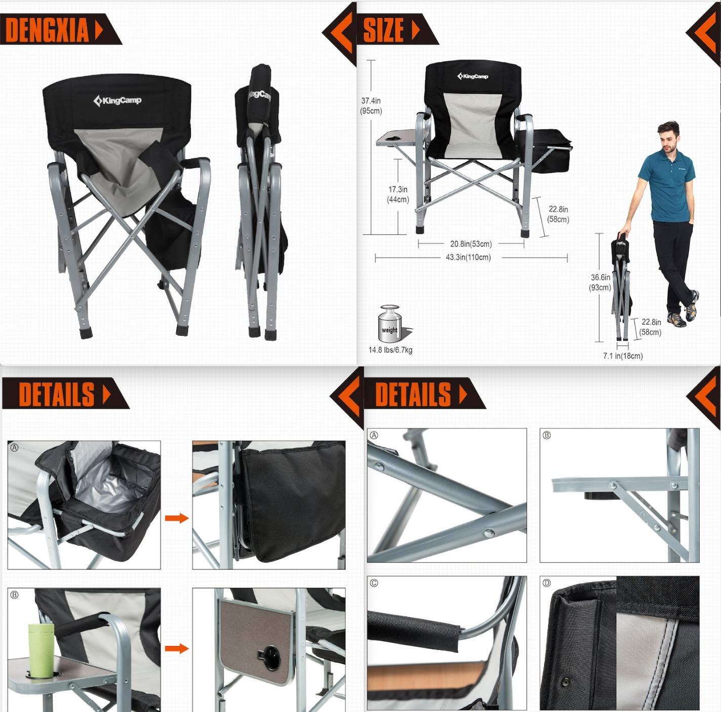 KingCamp Oversized Camping Directors Chair for Big and Tall, Heavy Duty 440lbs Folding Chairs with Side Table, Portable Padded Camp Chairs with Wide Seat & Anti-Sag Fabric for Outdoor Lawn Fishing RV customer photo 1