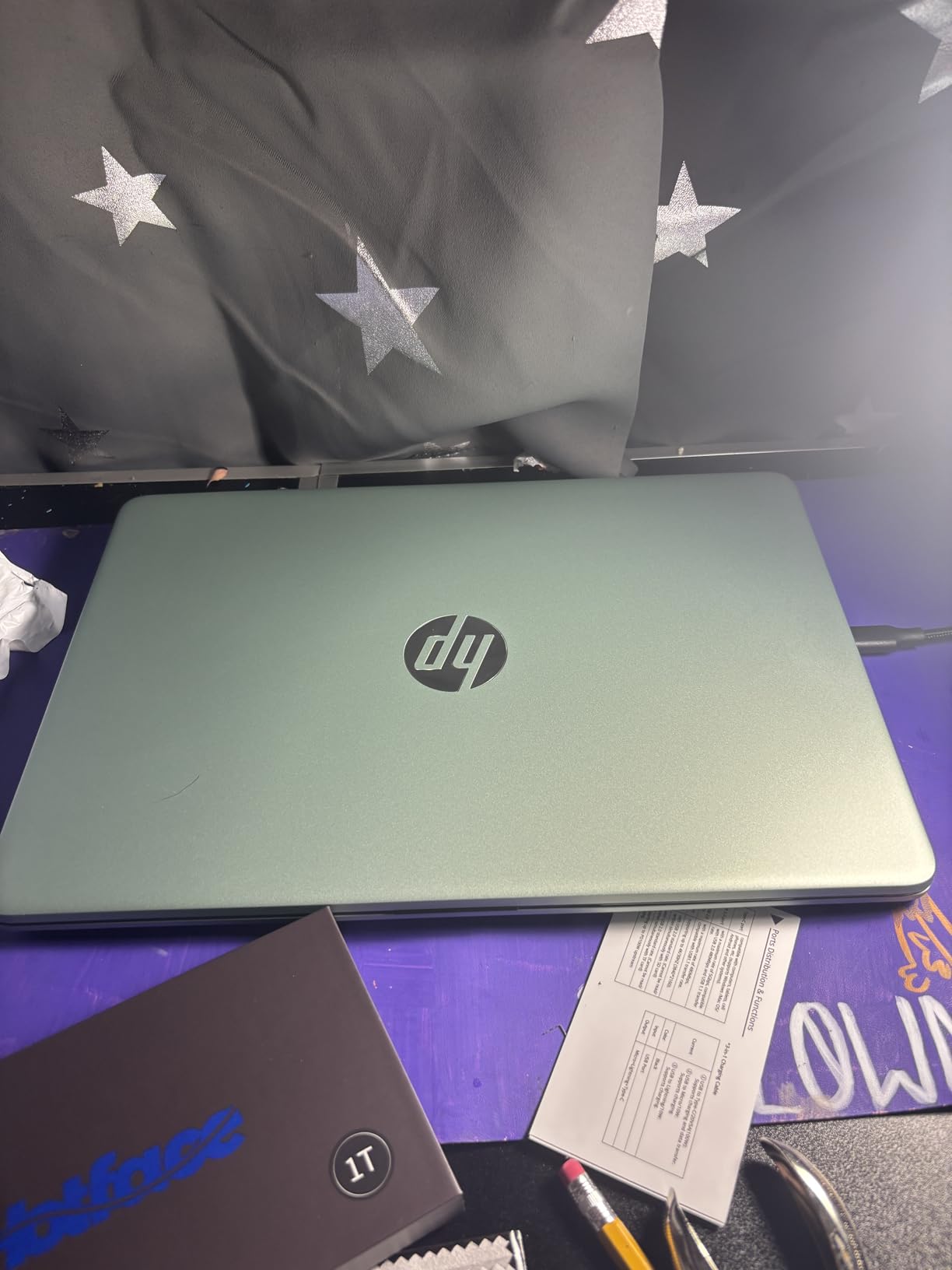 HP 14-inch Ultra Light Laptop W/1 Year Office 365 & AI-Copilot, Intel Processor N150, 16GB RAM, 416GB Storage (128GB UFS + 288GB Docking Set), HD Camera, Long Battery Life, Wi-Fi 6, Win 11s, Green customer photo 1