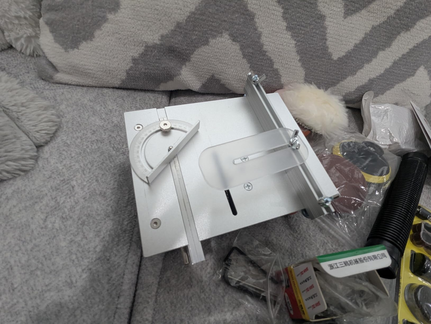 MIMYTH Mini Table Saw for Crafts, Multifunctional Portable Table Saws Adjustable Cutting Angle,Speed,SawDepth; Small Table Saw for Cutting, Grinding, Sanding; Tablesaw (Forged Silver-Dual Motor) customer photo 1