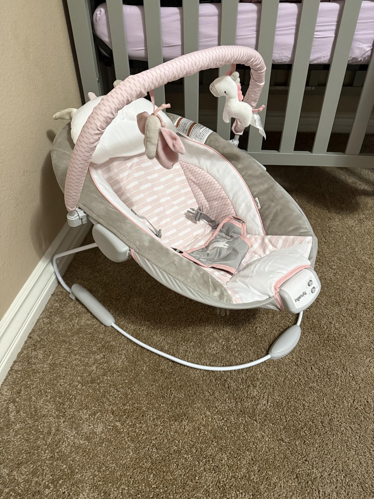 Ingenuity Stow & Go Compact Folding Baby Bouncer, Lightweight Portable Seat with Vibration, Grey, Under 5 lbs customer photo 1