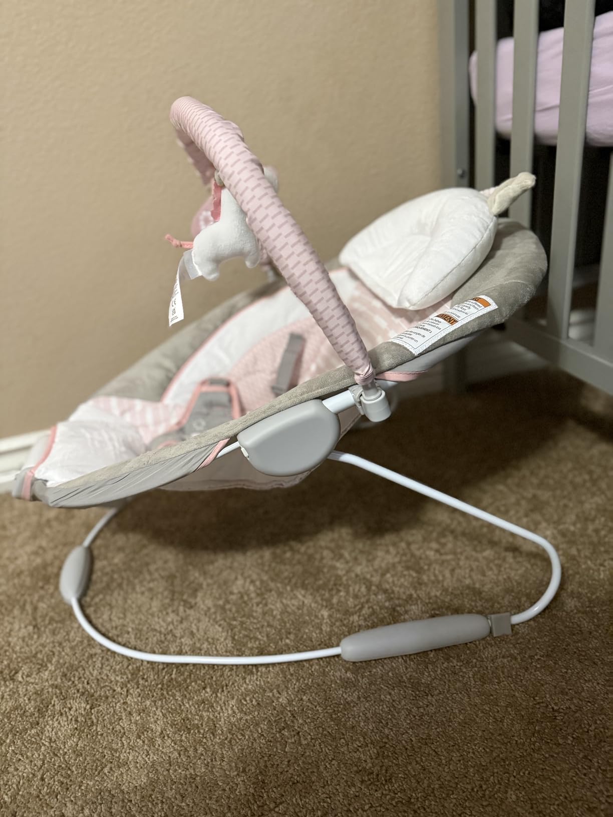 Ingenuity Stow & Go Compact Folding Baby Bouncer, Lightweight Portable Seat with Vibration, Grey, Under 5 lbs customer photo 2