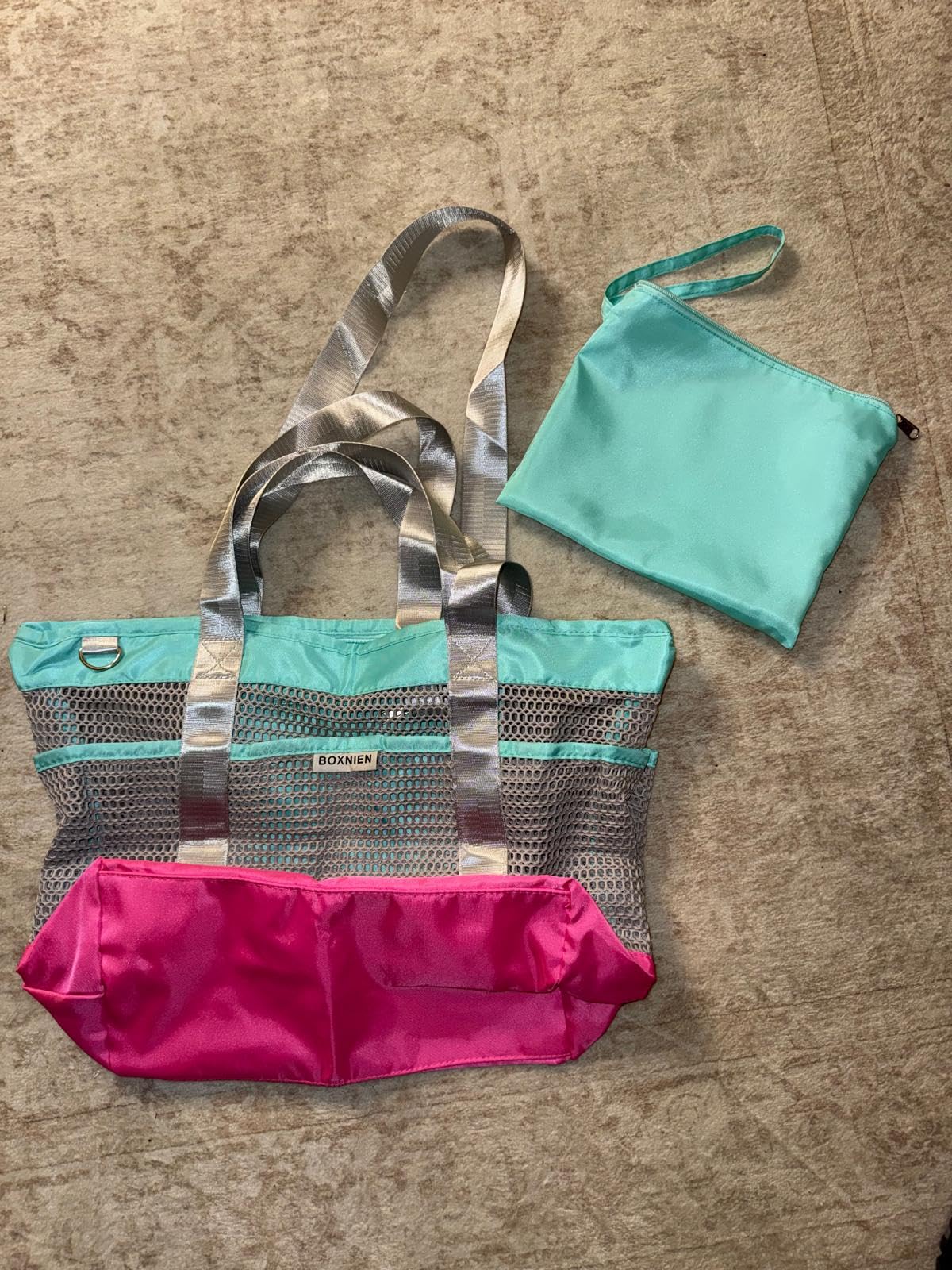 Mesh Beach Bag for Women - Large Foldable Tote with Waterproof Sandproof Bottom plus Zippered Top and 7 Pockets Lightweight Packable Pool Bag customer photo 1