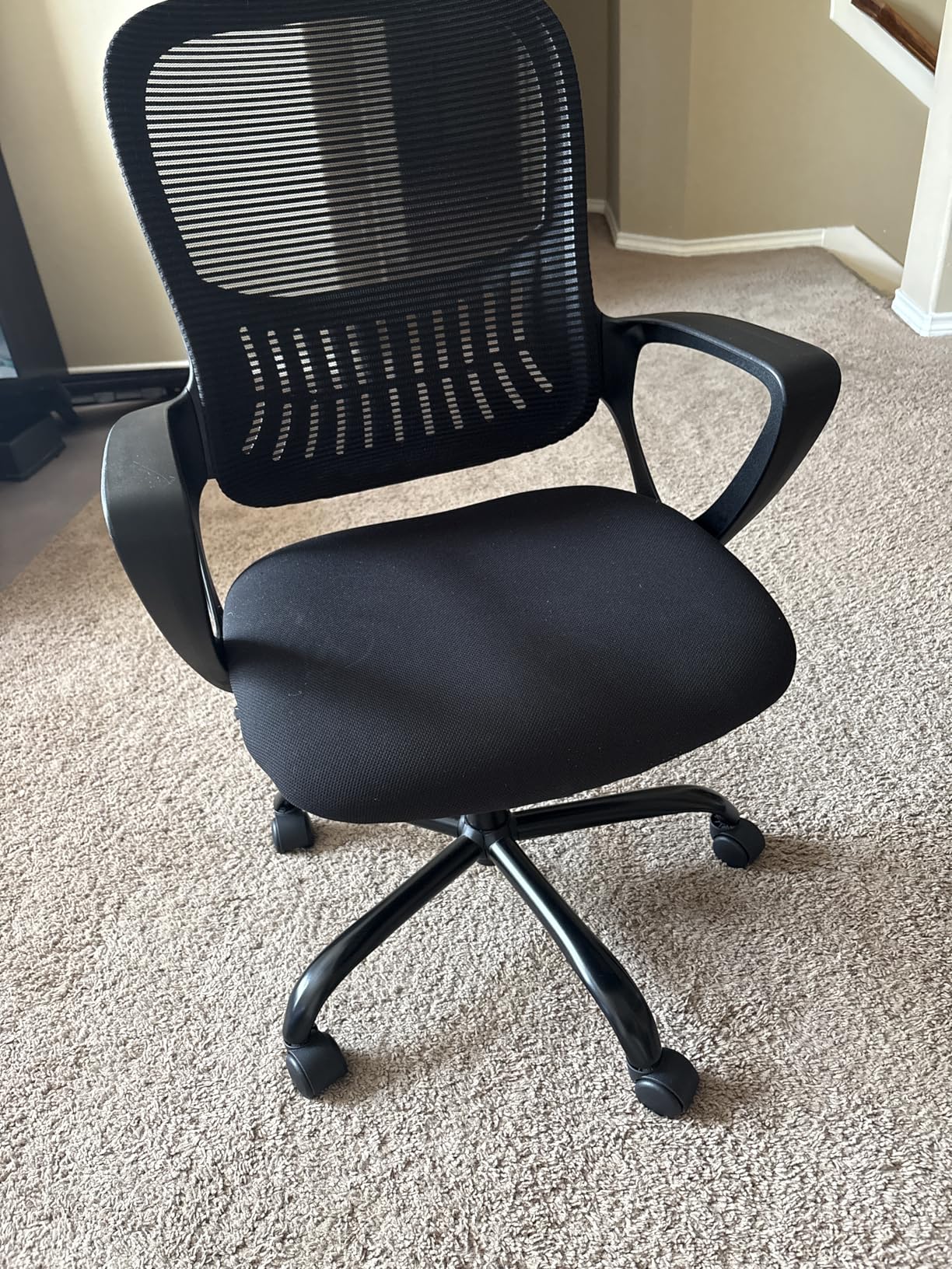 Sweetcrispy Home Office Managerial Executive Chair with Ergonomic Design, Mid-Back Mesh Swivel, Comfortable Lumbar Support, Comfy Arms for Bedroom,Study,Student, Black customer photo 2