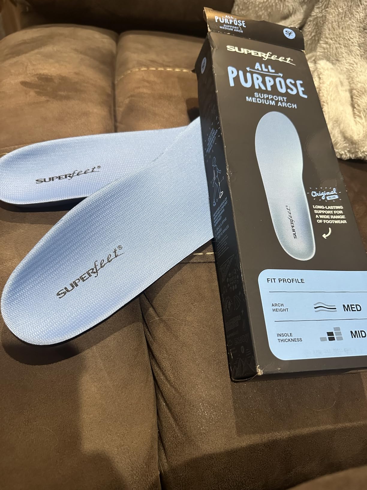 Superfeet All-Purpose Support Medium Arch Insoles (Blue) for Active Lifestyle with Medium Arch Support - Men 9.5-11 / Women 10.5-12 customer photo 1