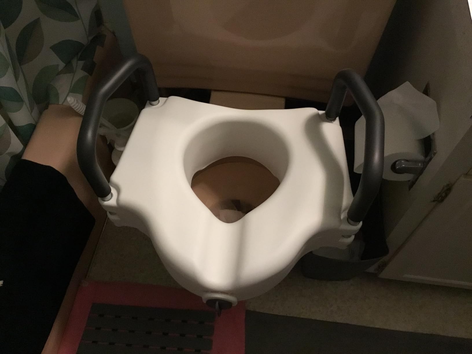 Drive Medical 2-in-1 Raised Toilet Seat with Removable Padded Arms - Elevated Bathroom Safety Support - Secure Locking Attachment - Easy Height Assistance - Durable Construction, Standard Toilets customer photo 1