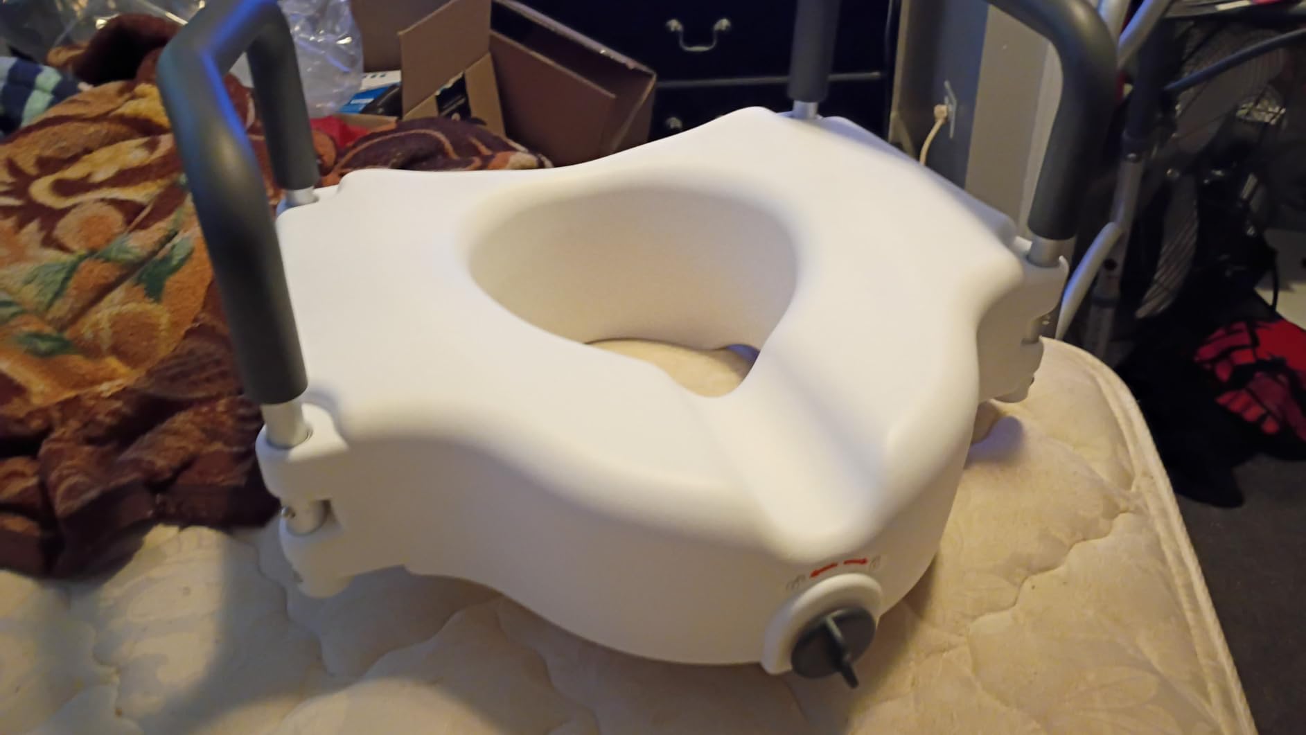 Drive Medical 2-in-1 Raised Toilet Seat with Removable Padded Arms - Elevated Bathroom Safety Support - Secure Locking Attachment - Easy Height Assistance - Durable Construction, Standard Toilets customer photo 2