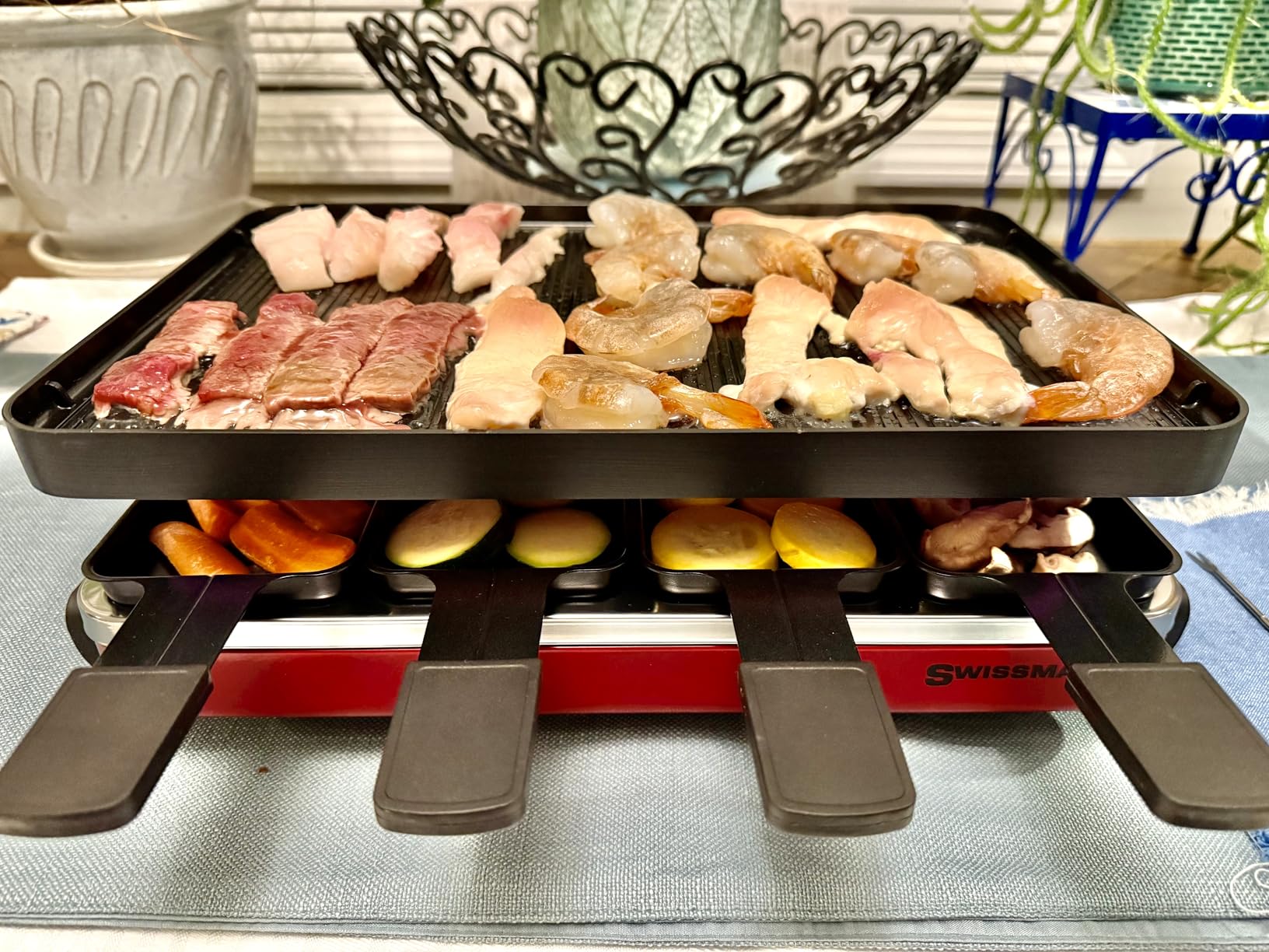 Swissmar Classic 8-Person Raclette Party Grill - Indoor Electric Grill & Griller with Reversible Cast Iron Grill Plate/Crepe Top - Anthracite Black customer photo 2