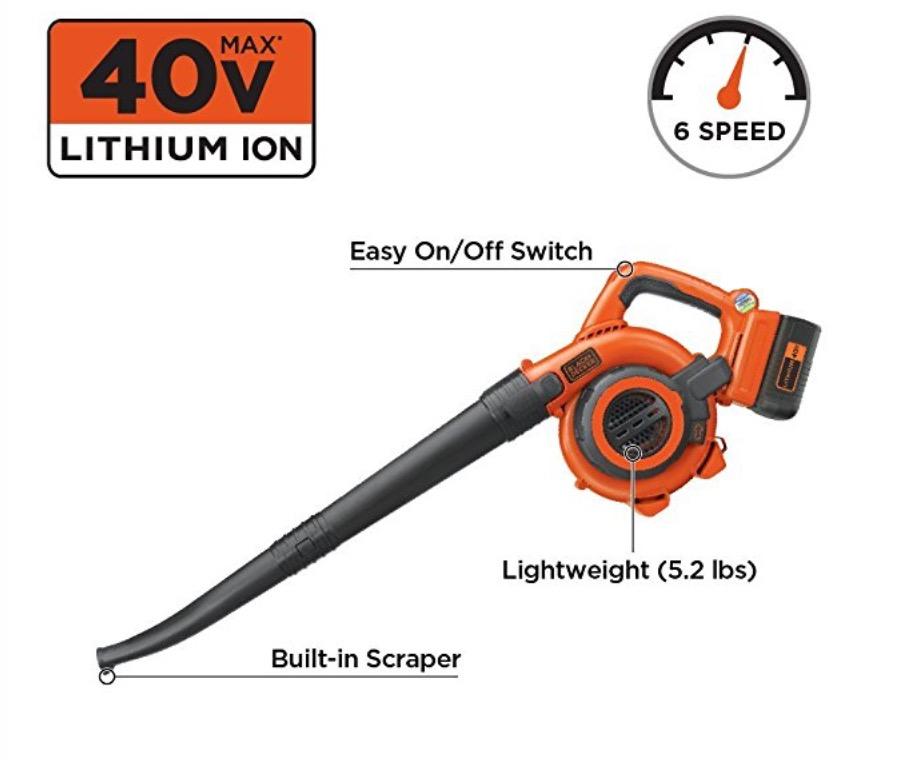 BLACK+DECKER Leaf Blower Cordless Leaf Vacuum and Mulcher Combo Kit, Battery and Charger Included, 40V 120 mph Air Speed, 6-Speed Dial, Built-in Scraper with Collection Bag (LSWV36) customer photo 1