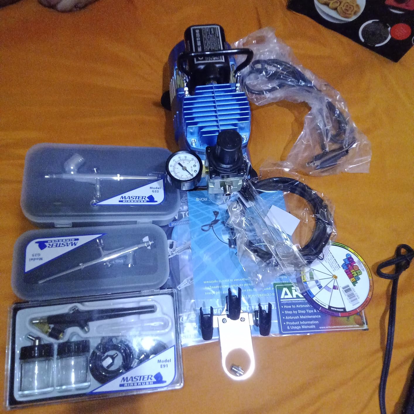 Master Airbrush Cool Runner II Airbrush Kit with Dual Fan Air Compressor, 3 Airbrushes, Cleaning Brushes, Holder, Color Mixing Wheel & How-To Air Brush Manual, Gravity & Siphon Feed customer photo 1