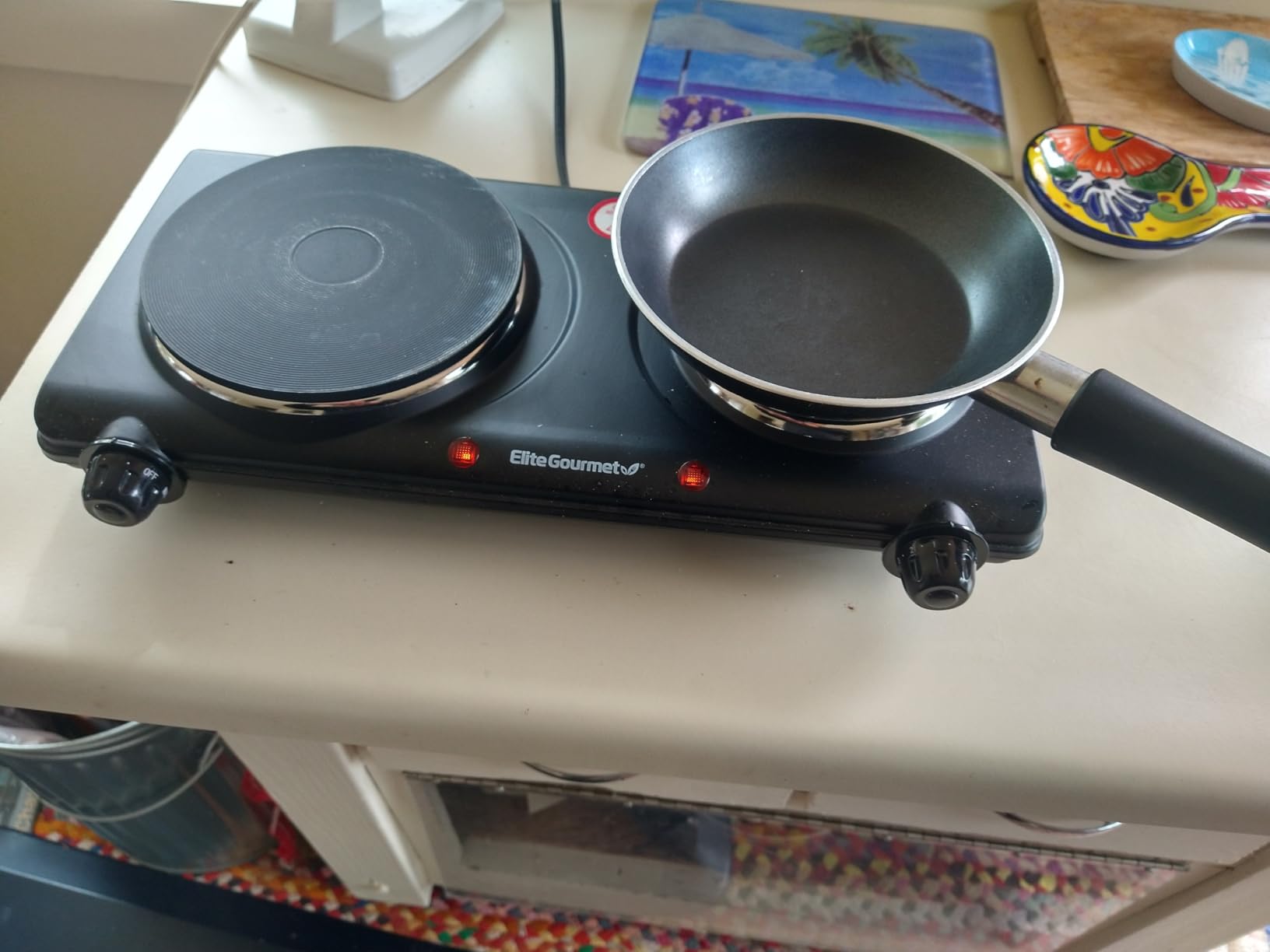 Elite Gourmet EDB-302BF Countertop Double Cast Iron Burner, 1500 Watts Electric Hot Plate, Temperature Controls, Power Indicator Lights, Easy to Clean, Black customer photo 1