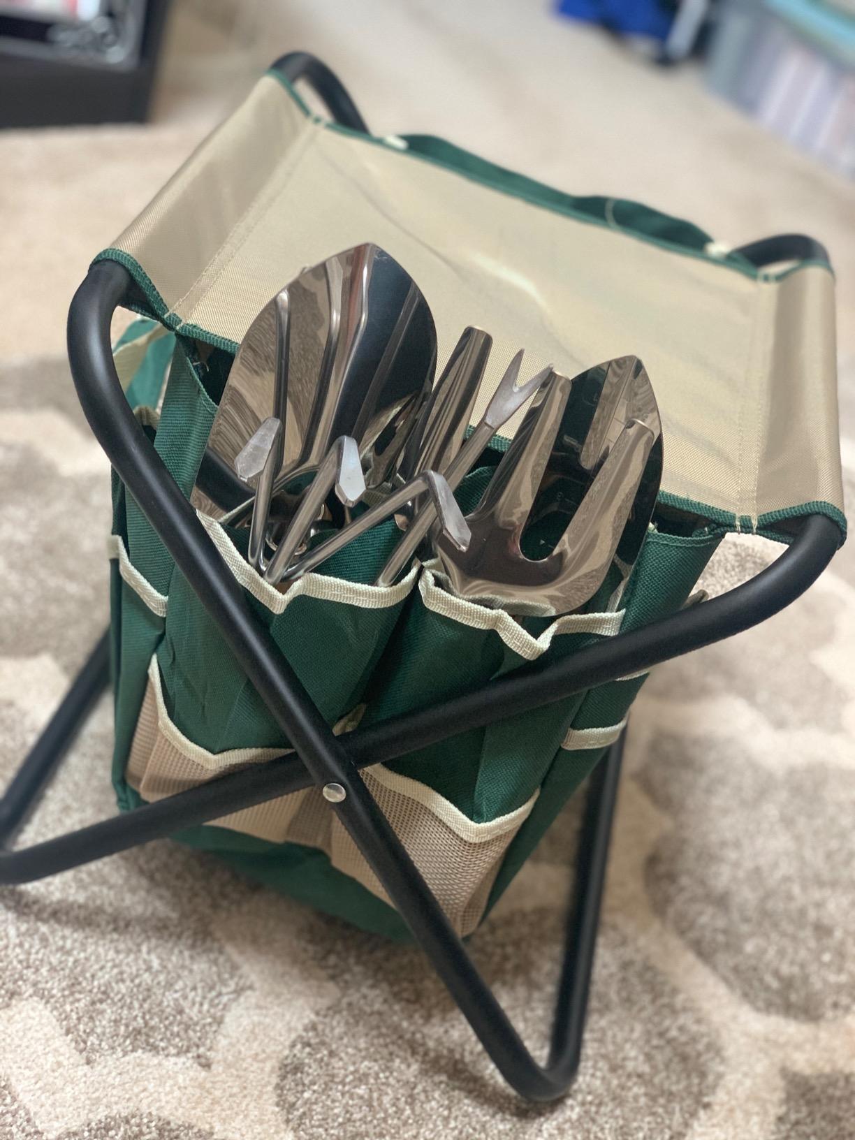 GardenHOME 7-Piece Green Gardening Tool Set - Stainless Steel Tools with Wooden Handles, Folding Stool & Canvas Tote, Durable Garden Kit for Every Gardener customer photo 2