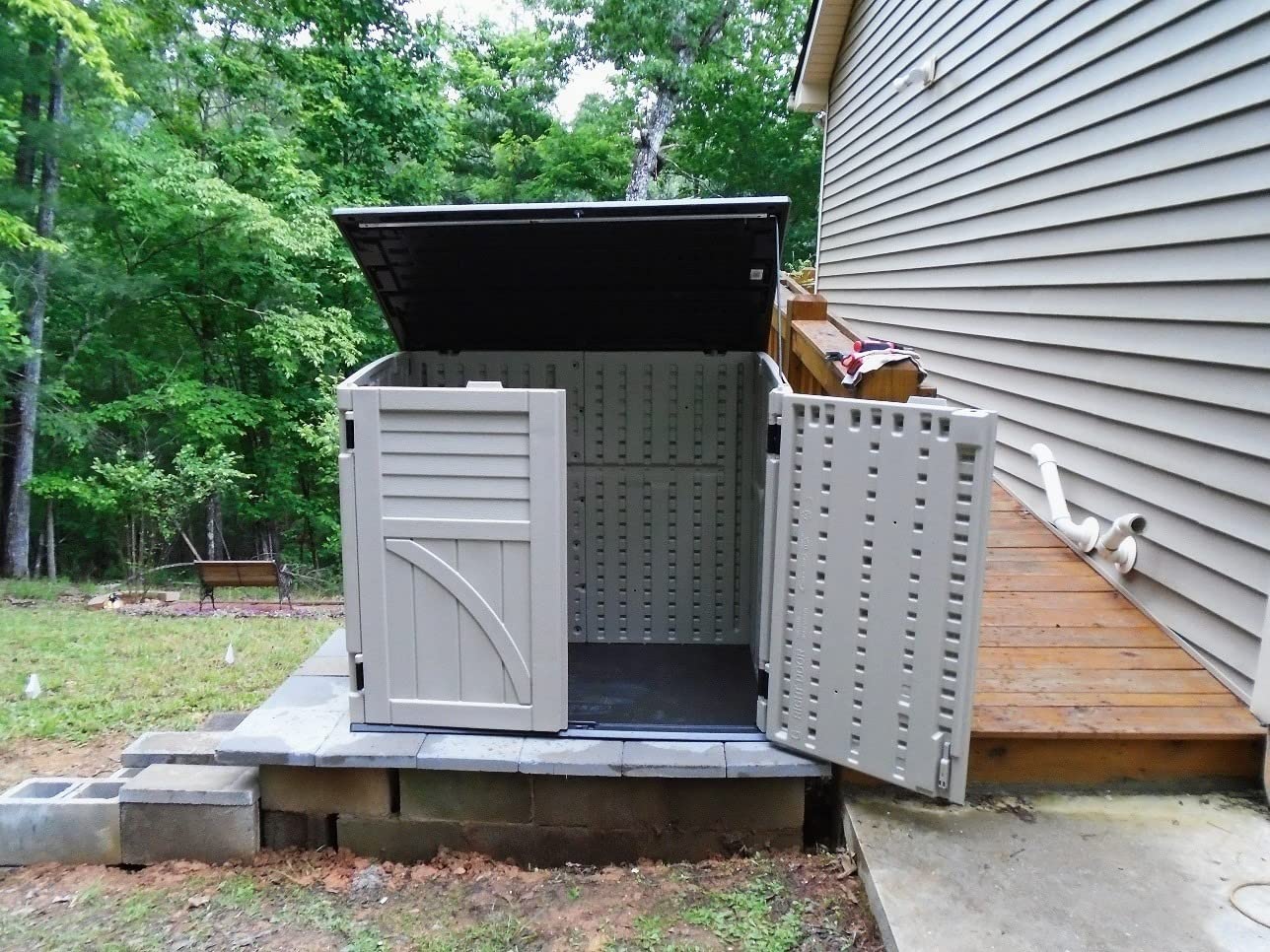 Suncast Horizontal Shed, Compact Outdoor Storage System, 34 Cu. Ft. Capacity, Sand & Slate - Lockable Multi-Wall Resin Organizer customer photo 1
