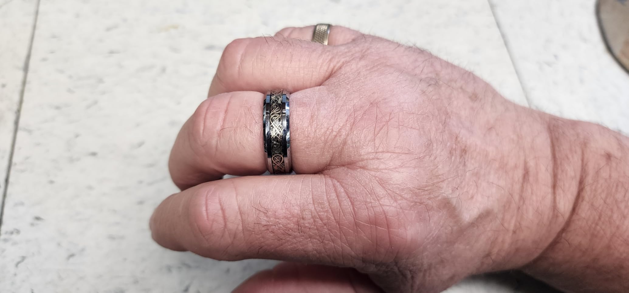 King Will Men's Dragon Celtic Tungsten Ring, 5/6/7/8mm Widths, Polished Beveled Edge Comfort Fit Carbide Wedding Band Promise Rings Size 4-16 customer photo 2