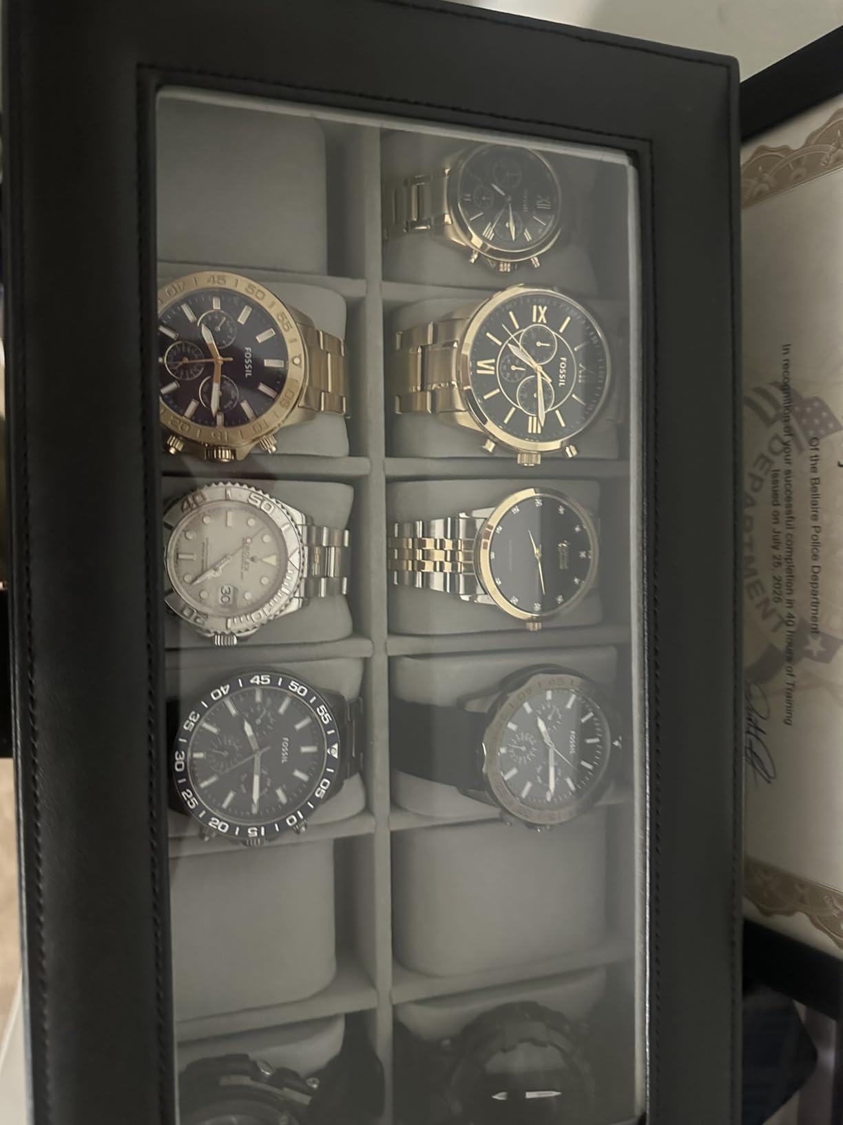 SONGMICS Watch Box, 12-Slot Watch Case Organizer with Large Glass Lid, 2 Layers, Removable Pillows, Metal Lock, Black Synthetic Leather UJWB012 customer photo 2