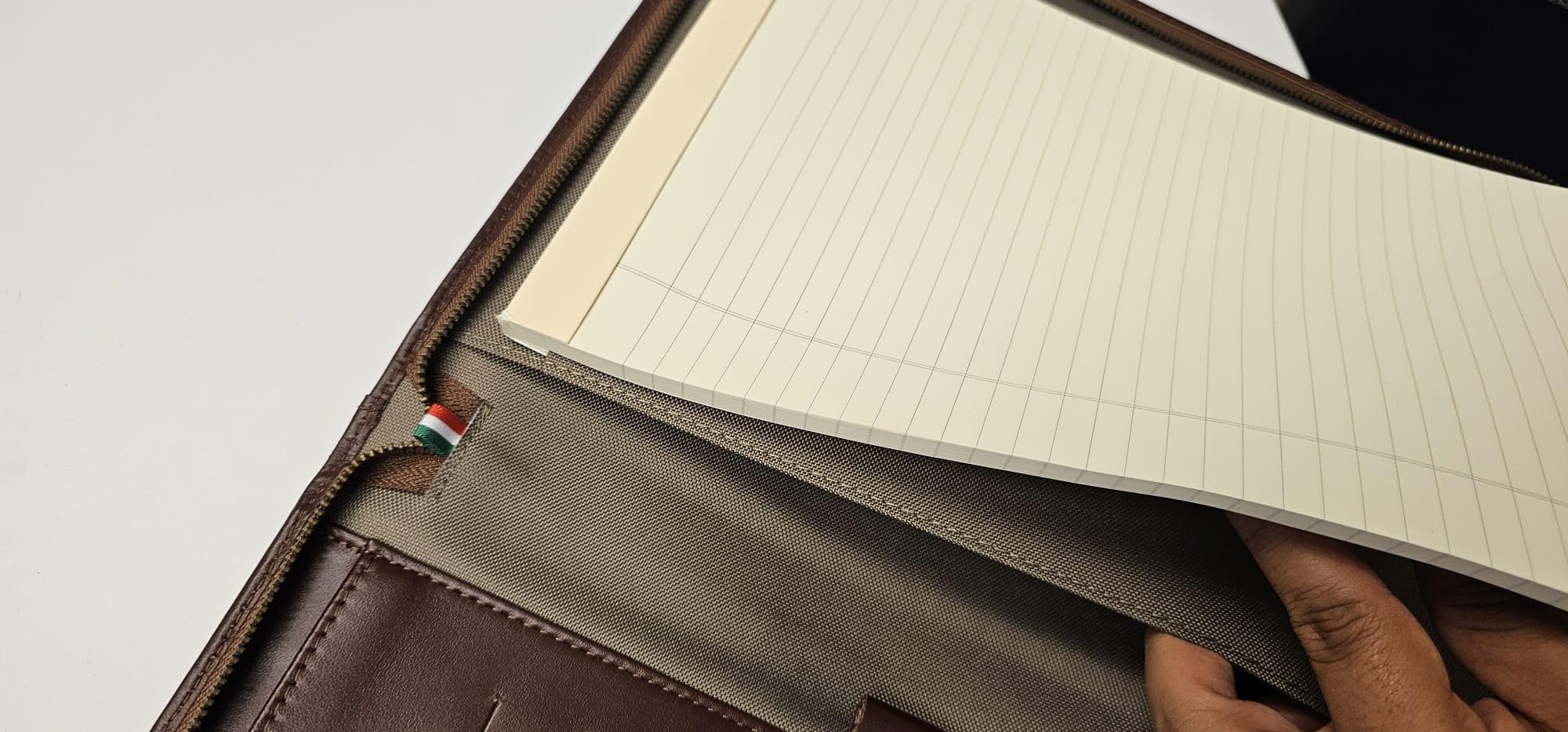 Premium Maruse Leather Portfolio Padfolio - Executive Folio for Men and Women with Zipper, Folio Document Organizer, Laptop Sleeve, iPad Case and Folder - Made in Italy, Brown customer photo 1