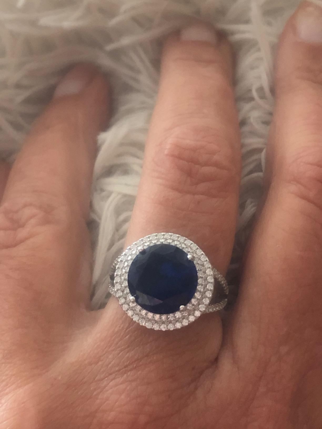 Gem Stone King 7.56 Cttw Blue Simulated Sapphire Ring | 925 Sterling Silver | Round 12MM | Wedding Engagement Anniversary Promise Ring For Women | Available In Size 5, 6, 7, 8, 9 customer photo 1