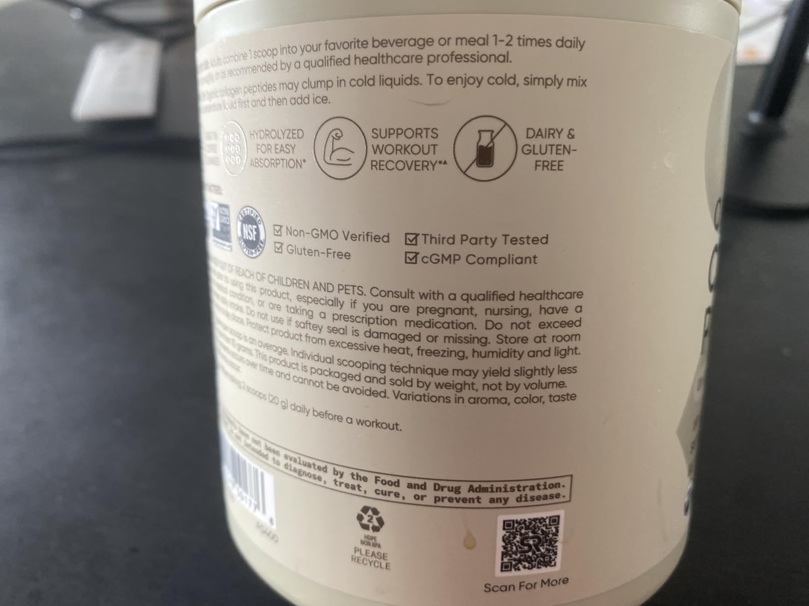 Sports Research Collagen Peptides Protein Powder, 16oz (Unflavored) | 11g Grass-Fed Collagen, 10g Protein & 18 Amino Acids per Scoop customer photo 2