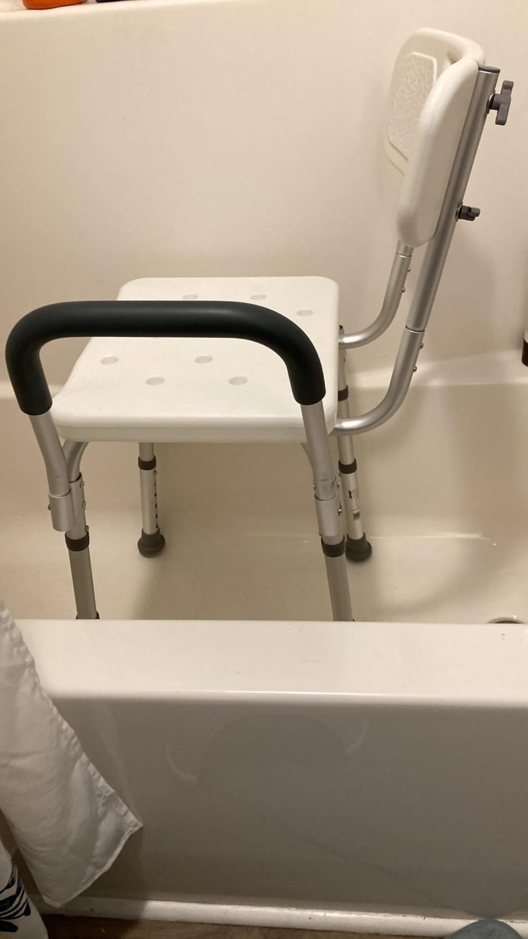 Drive Medical Shower Chair with Back & Padded Arms - Adjustable Height Bath Seat for Safety & Comfort - Lightweight Aluminum Construction- 350 Lb Capacity - White customer photo 1