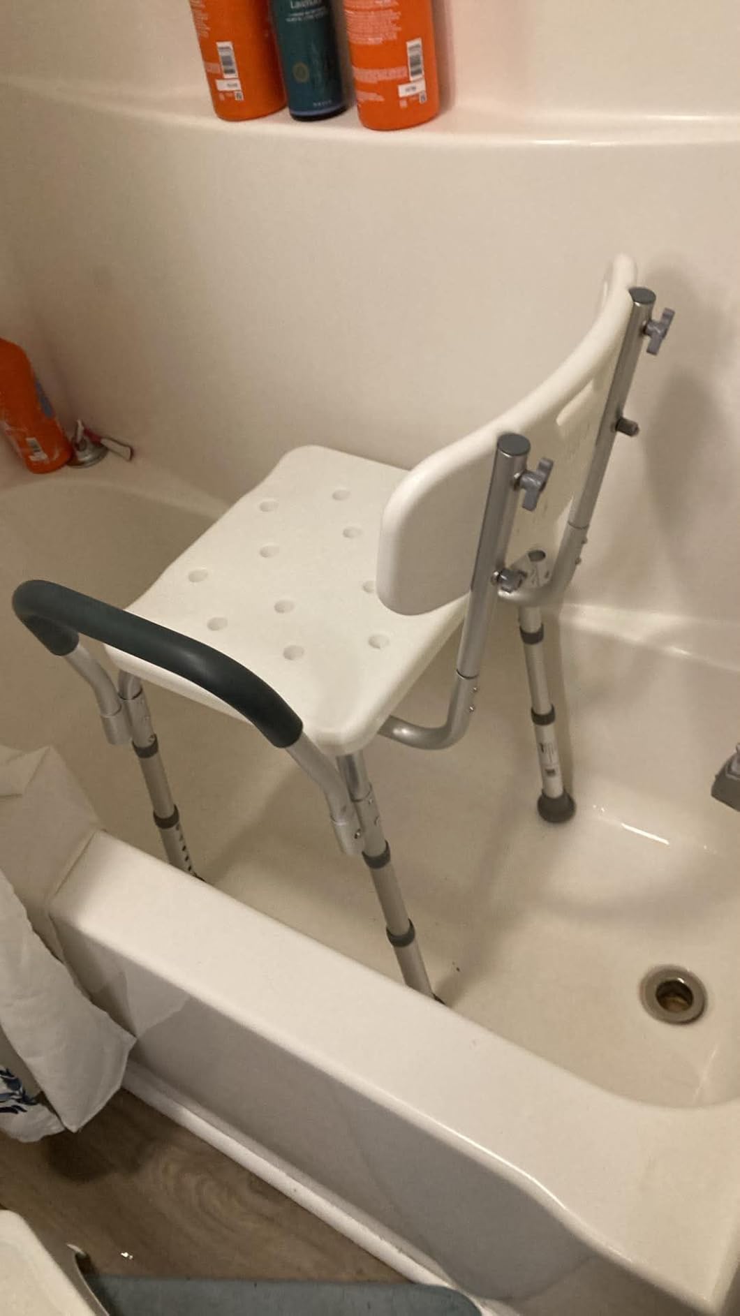 Drive Medical Shower Chair with Back & Padded Arms - Adjustable Height Bath Seat for Safety & Comfort - Lightweight Aluminum Construction- 350 Lb Capacity - White customer photo 2