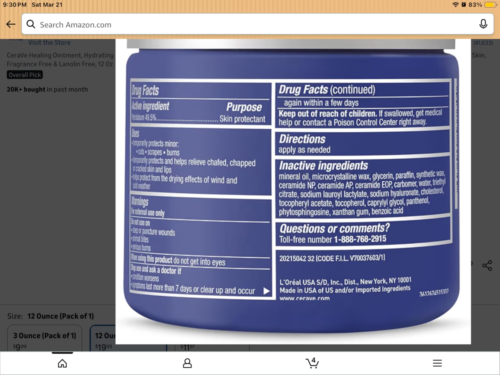 CeraVe Healing Ointment, Hydrating Skin Protectant With Petrolatum, Hyaluronic Acid & Ceramides, Face & Body Skin Barrier Repair For Cracked, Chafed, Dry Skin, Fragrance Free & Lanolin Free, 12 Oz customer photo 2