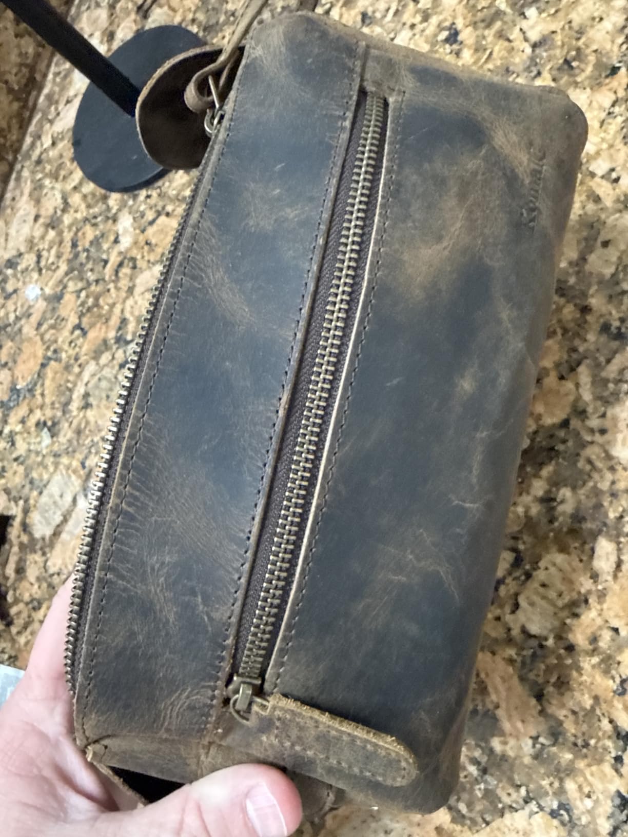 KomalC Buffalo Leather Toiletry Bag for Men & Women, Travel Pouch customer photo 1