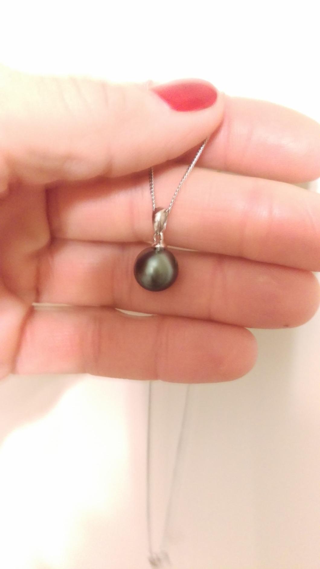 The Pearl Source Tahitian Pearl Necklace for Women, Black Cultured Pearl, AAA Grade, 14K Gold, Classic Fine Jewelry Gift for Women customer photo 1