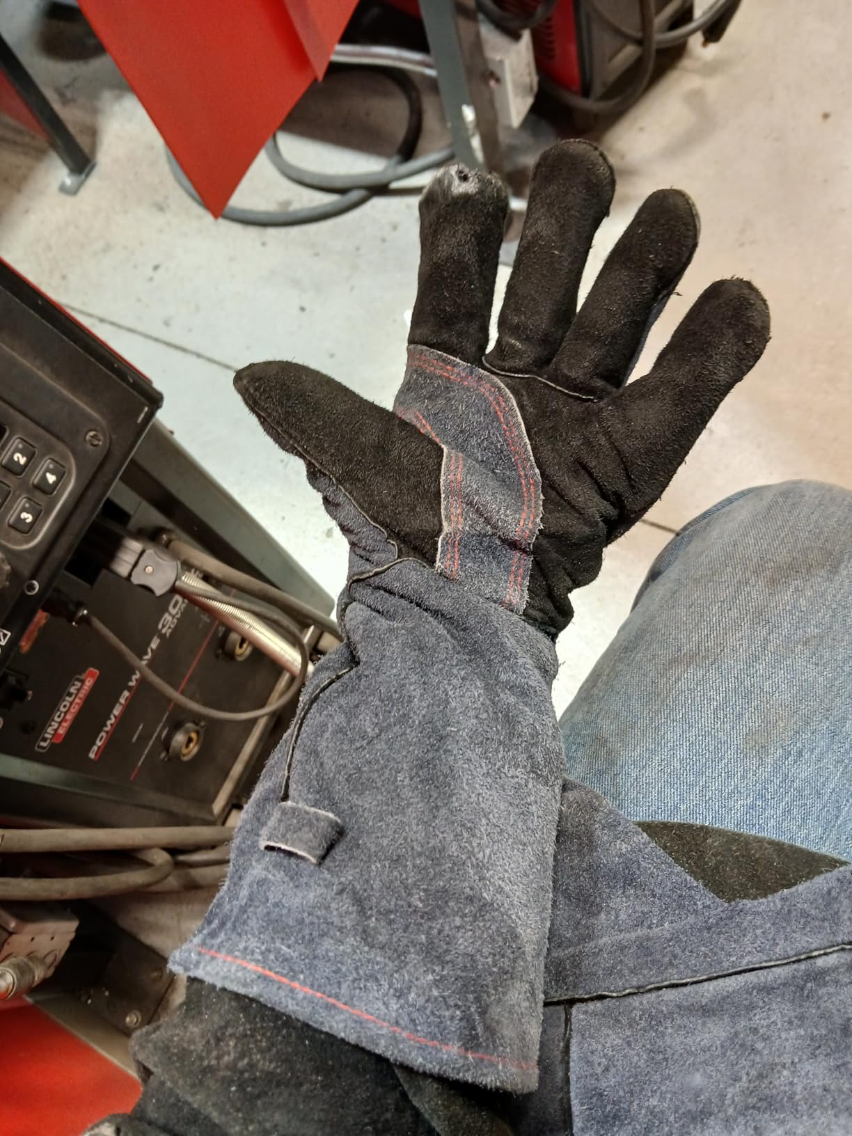 RAPICCA Welding Gloves Fire Heat Resistant: Blue 16IN 932℉ - Fireproof Leather For Stick Mig Flux-Core Welder Forge Blacksmith Fireplace Wood Stove Fire Pit Grill Oven Furnace Handling Dry Ice customer photo 1