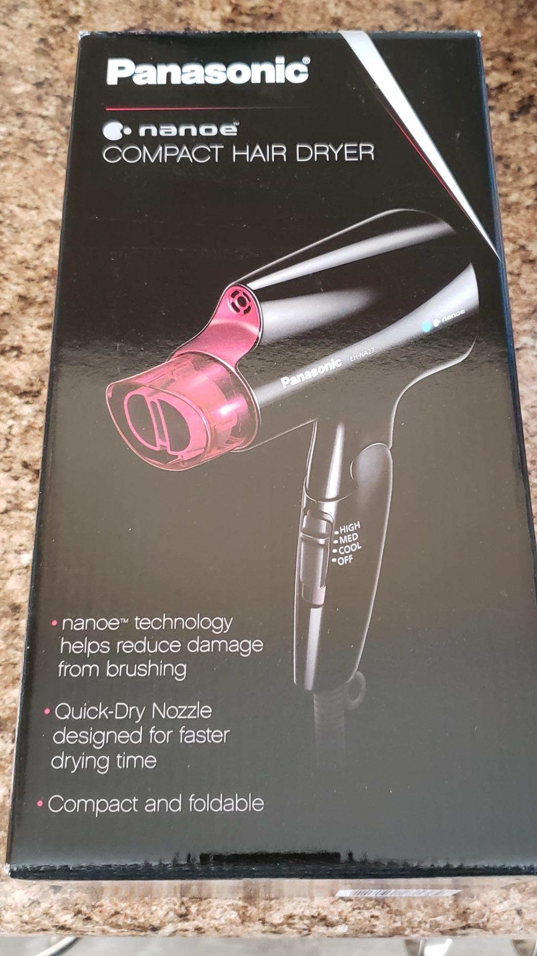 Panasonic nanoe Compact Hair Dryer for Healthy-Looking Hair, 1400W Portable, Folding Handling and Quickdry Nozzle for Fast Drying - EH-NA27-K (Black/Pink) customer photo 1