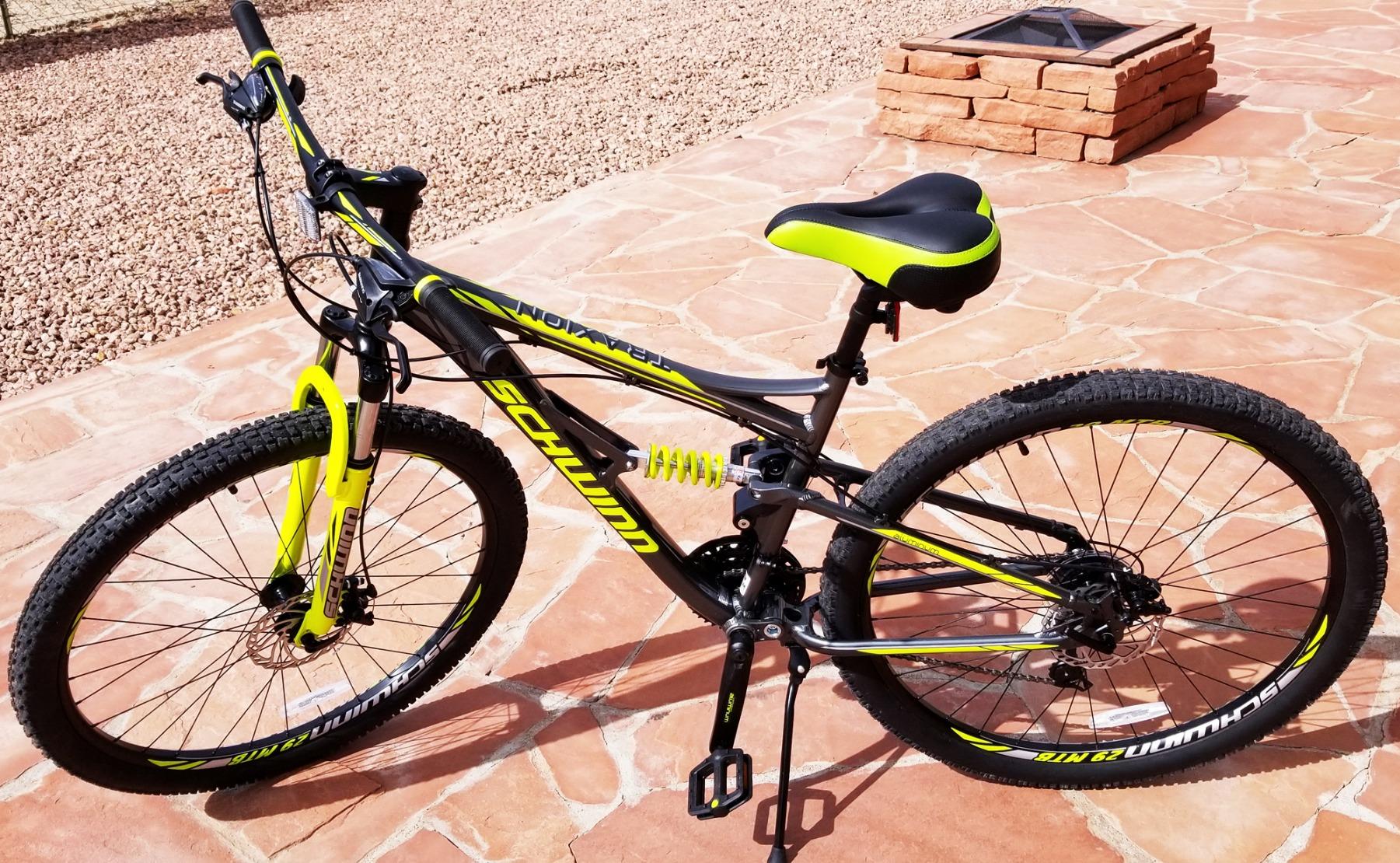 Schwinn Traxion Mountain Bike for Adult Men Women, 29-Inch Wheels, Full Suspension, 24-Speed Shimano Drivetrain, Trigger Shifter, 18-Inch Aluminum Frame, Mechanical Disc Brake, Matte Grey/Neon Green customer photo 2