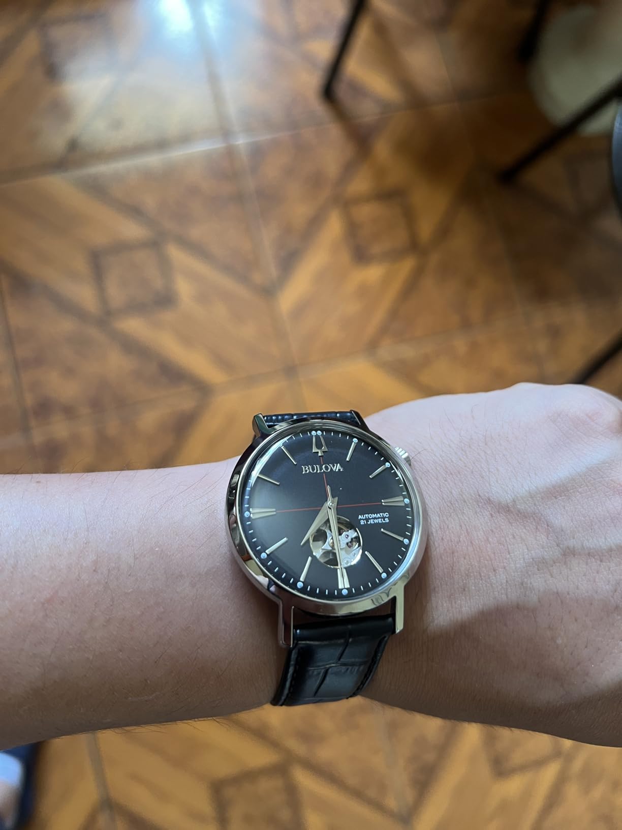Bulova Men's Classic Aerojet 3-Hand Automatic Leather Strap Watch, Open Aperture, 40-Hour Power Reserve, Double Curved Mineral Crystal, 41mm customer photo 1