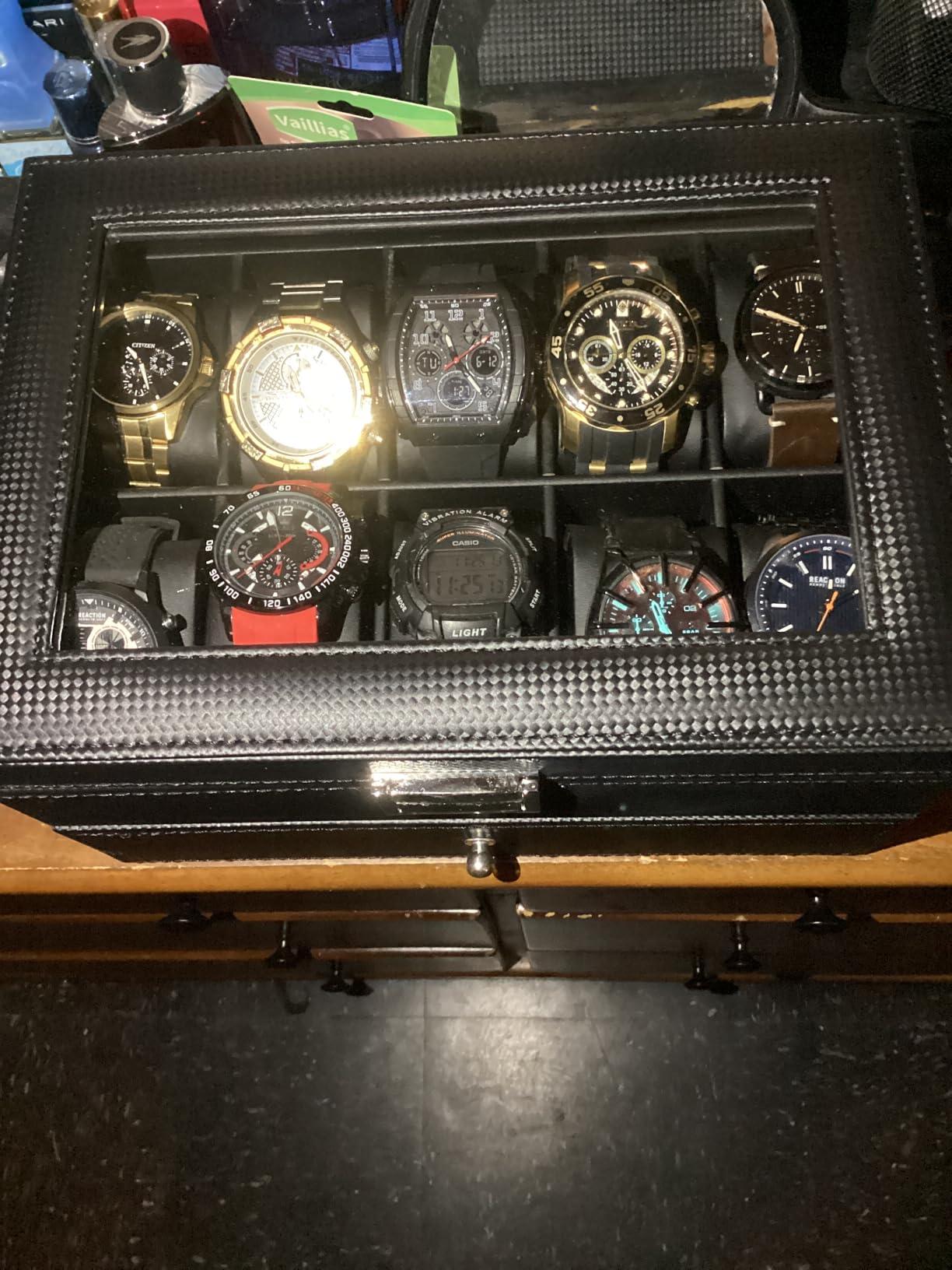 BEWISHOME Watch Case, 20-Slot Watch Box Organizer for Men Watch Case with Large Glass Lid Watch Travel Case Removable Watch Pillows, Mens Jewelry Box Watch Display Case, Black SSH04B customer photo 1