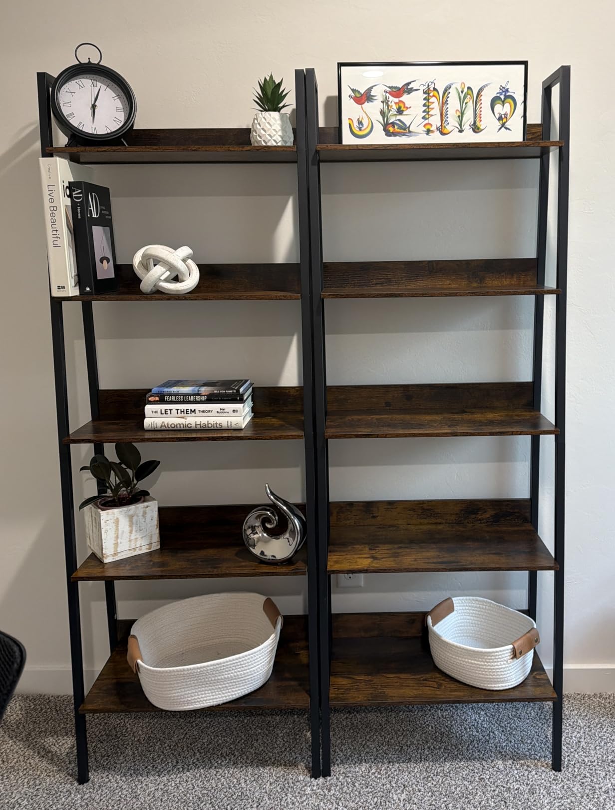 VASAGLE BARNET Collection - Ladder Shelf, Bookshelf, Storage Rack, Modern Bookcase for Living Room Home Office Kitchen, Steel Frame, 4-Tier, 22-Inch Wide, Rustic Brown and Ink Black customer photo 1