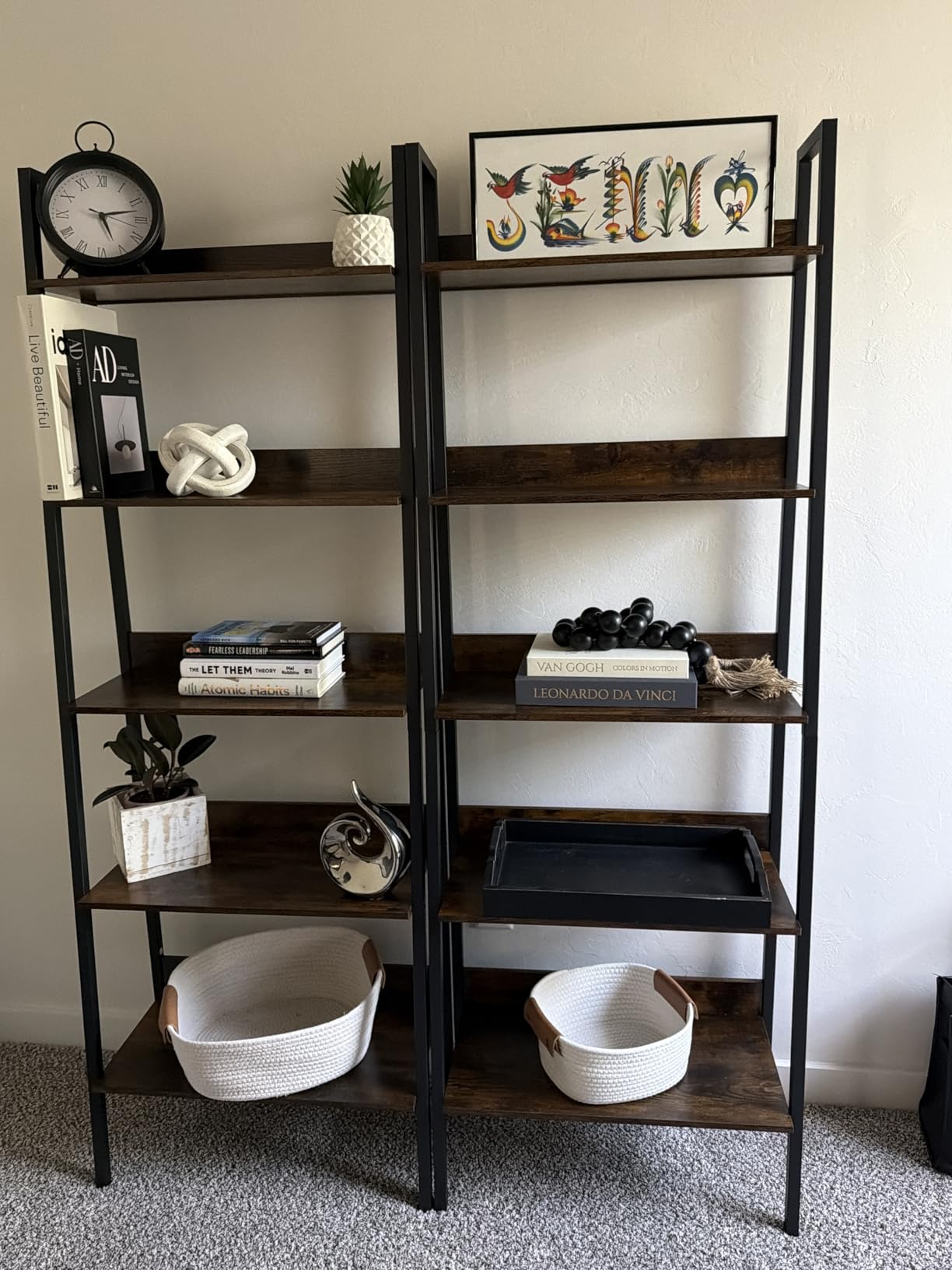 VASAGLE BARNET Collection - Ladder Shelf, Bookshelf, Storage Rack, Modern Bookcase for Living Room Home Office Kitchen, Steel Frame, 4-Tier, 22-Inch Wide, Rustic Brown and Ink Black customer photo 2