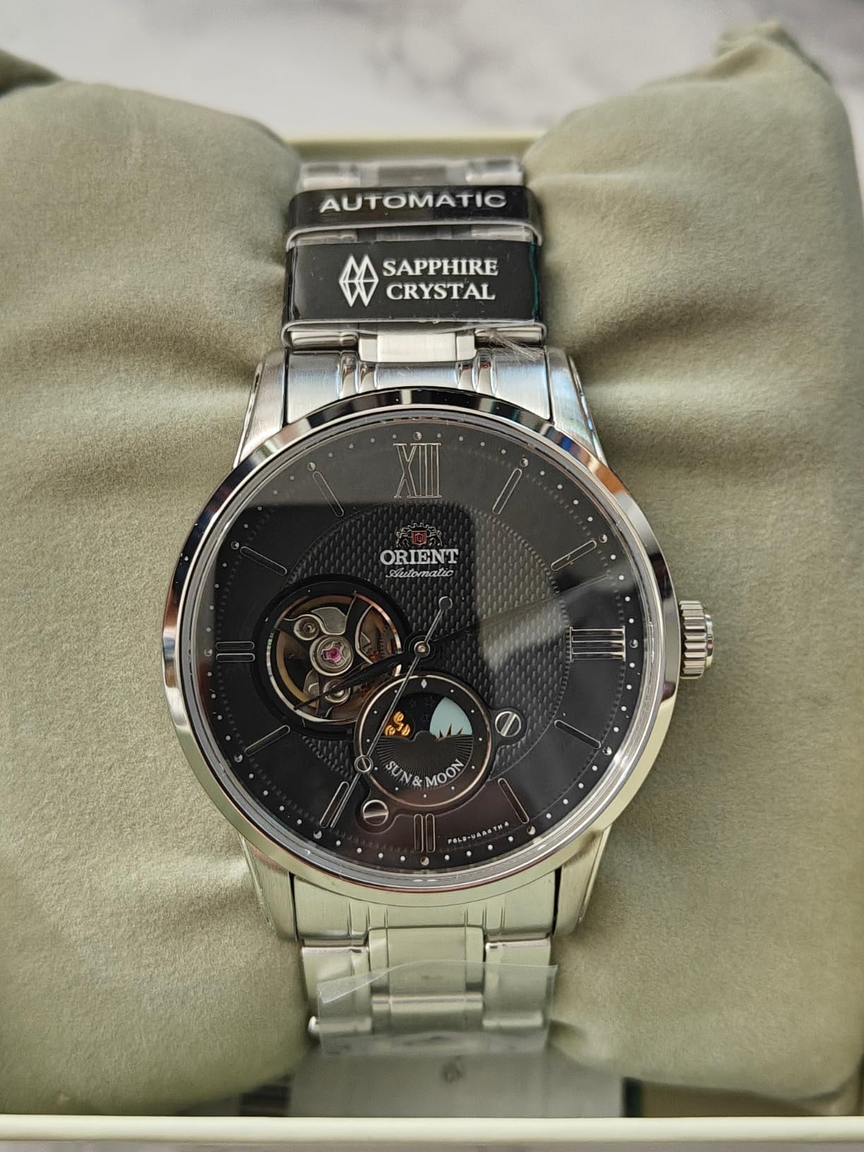 Orient Classic Semi Skeleton Sun & Moon Mechanical Watch RN-AS0001B Men's customer photo 1