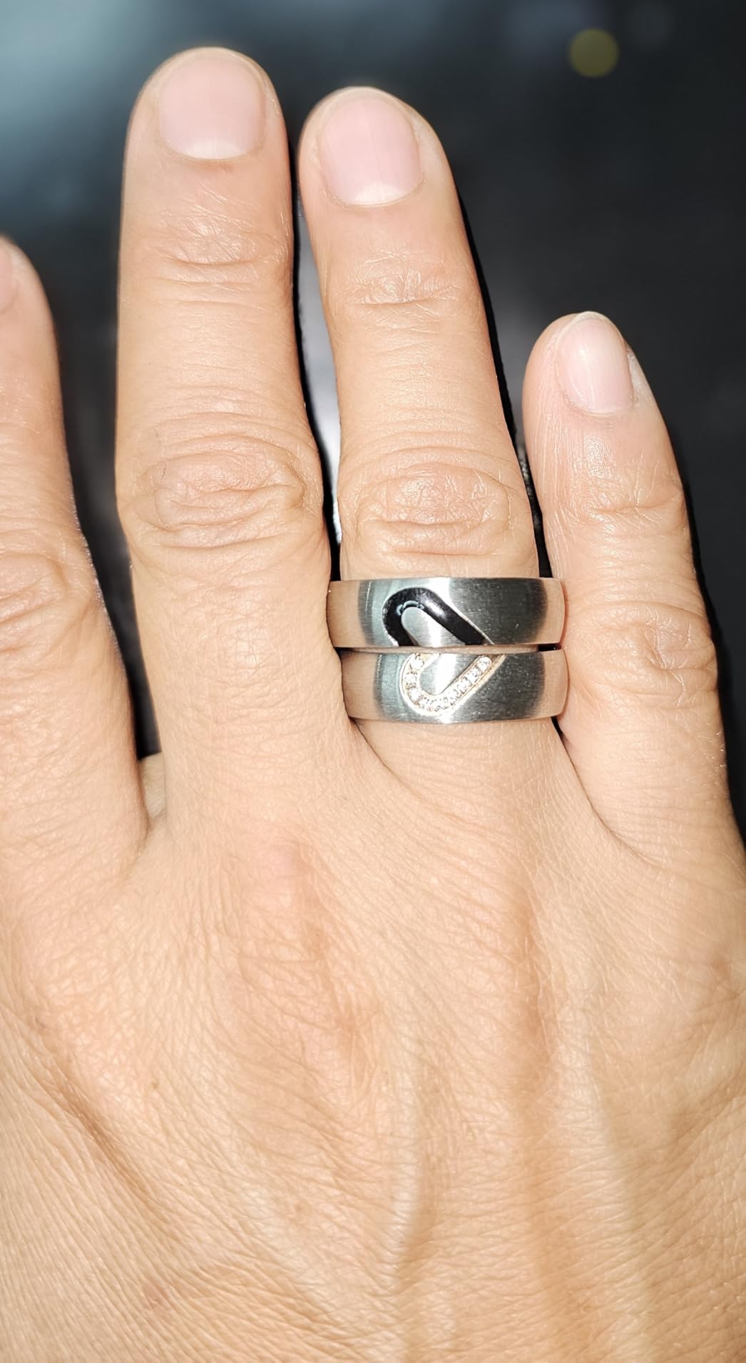 LAVUMO Matching Promise Rings for Couples Love You Forever Wedding Bands Sets for Him and Her Half Heart Rings Stainless Steel 6mm with Box Comfort Fit customer photo 2