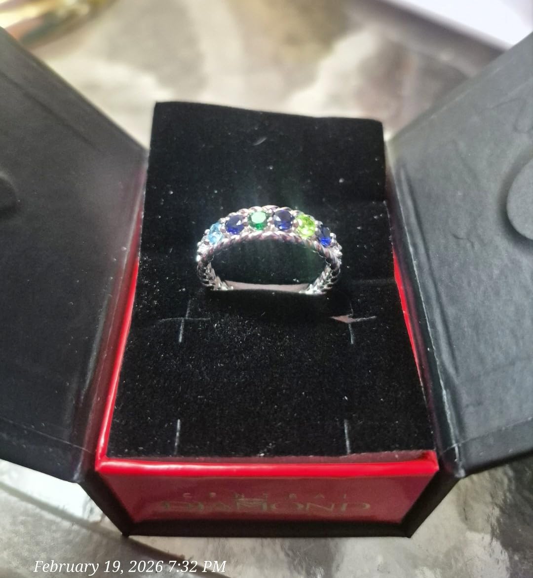 Central Diamond Center Rope Mothers Birthstone Ring with 1 to 10 Simulated Birthstones, Sterling Silver, 10K or 14K Gold customer photo 2