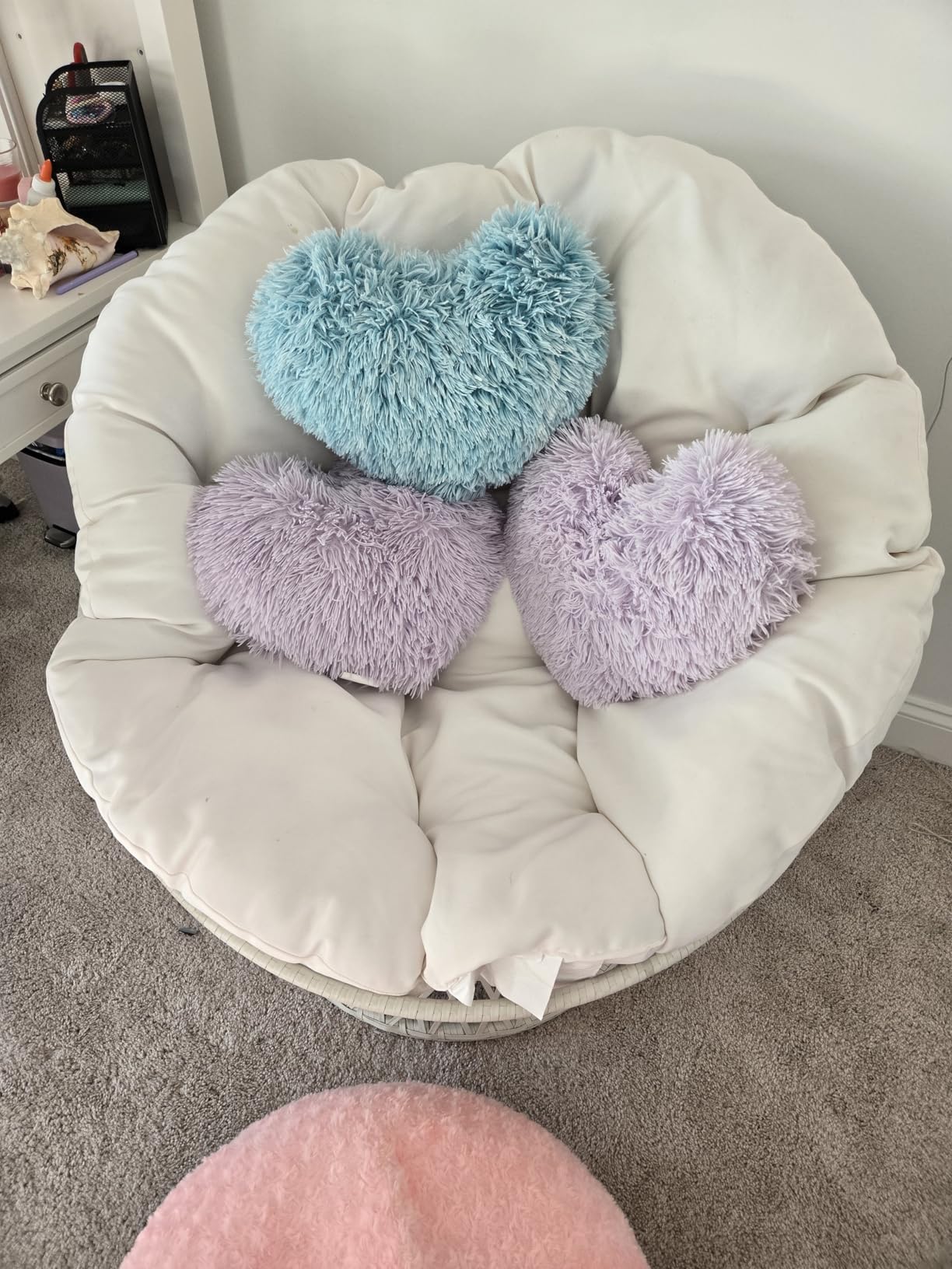 OSP Home Furnishings Wicker Papasan Chair with 360-Degree Swivel, Grey Frame with Blue Cushion customer photo 2