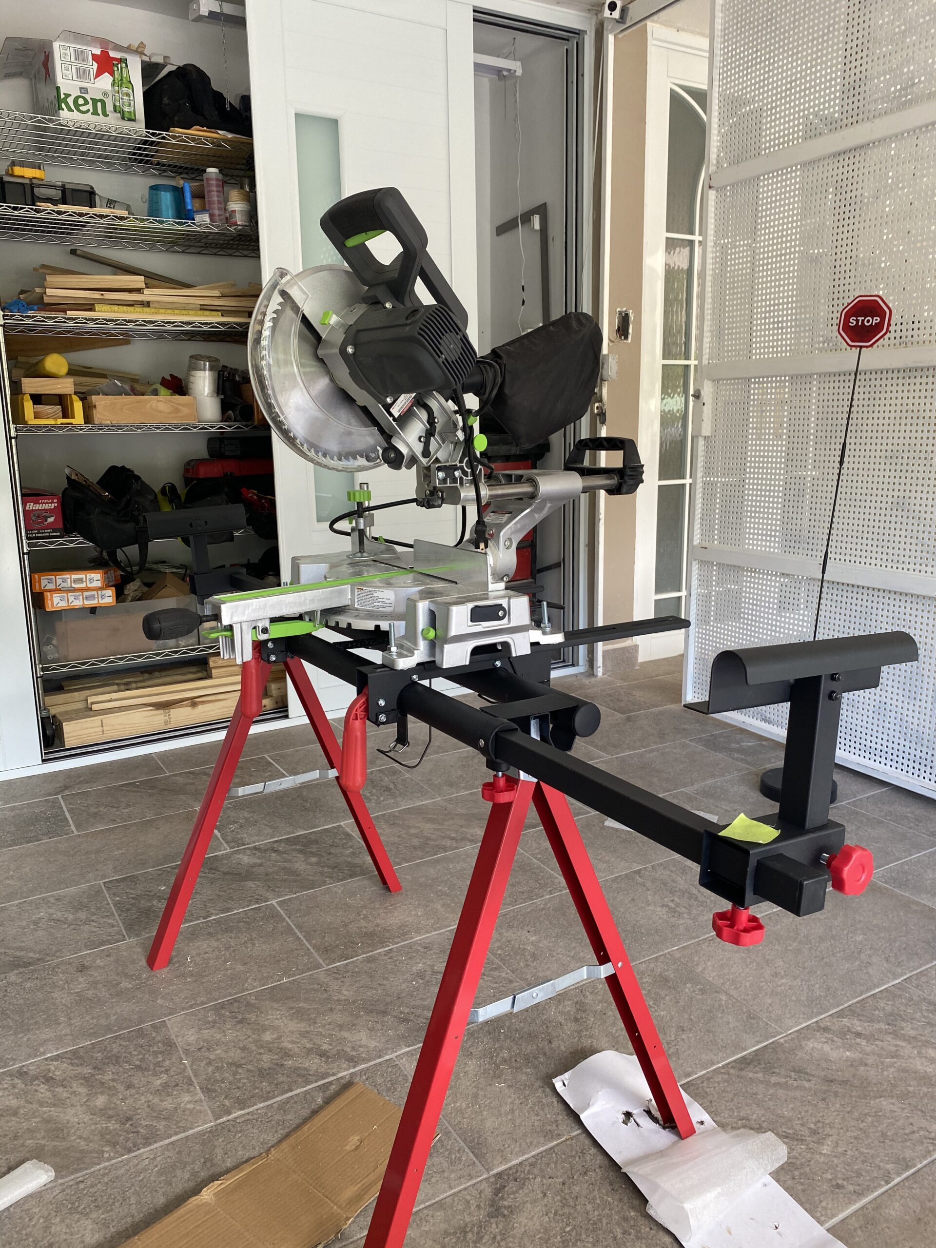 REDLEG Universal Miter Saw Stand, Supports up to 400 lbs, Extendible (60 Inch) Material Supports, Clamping Tool Mounts, Folds and Locks customer photo 1