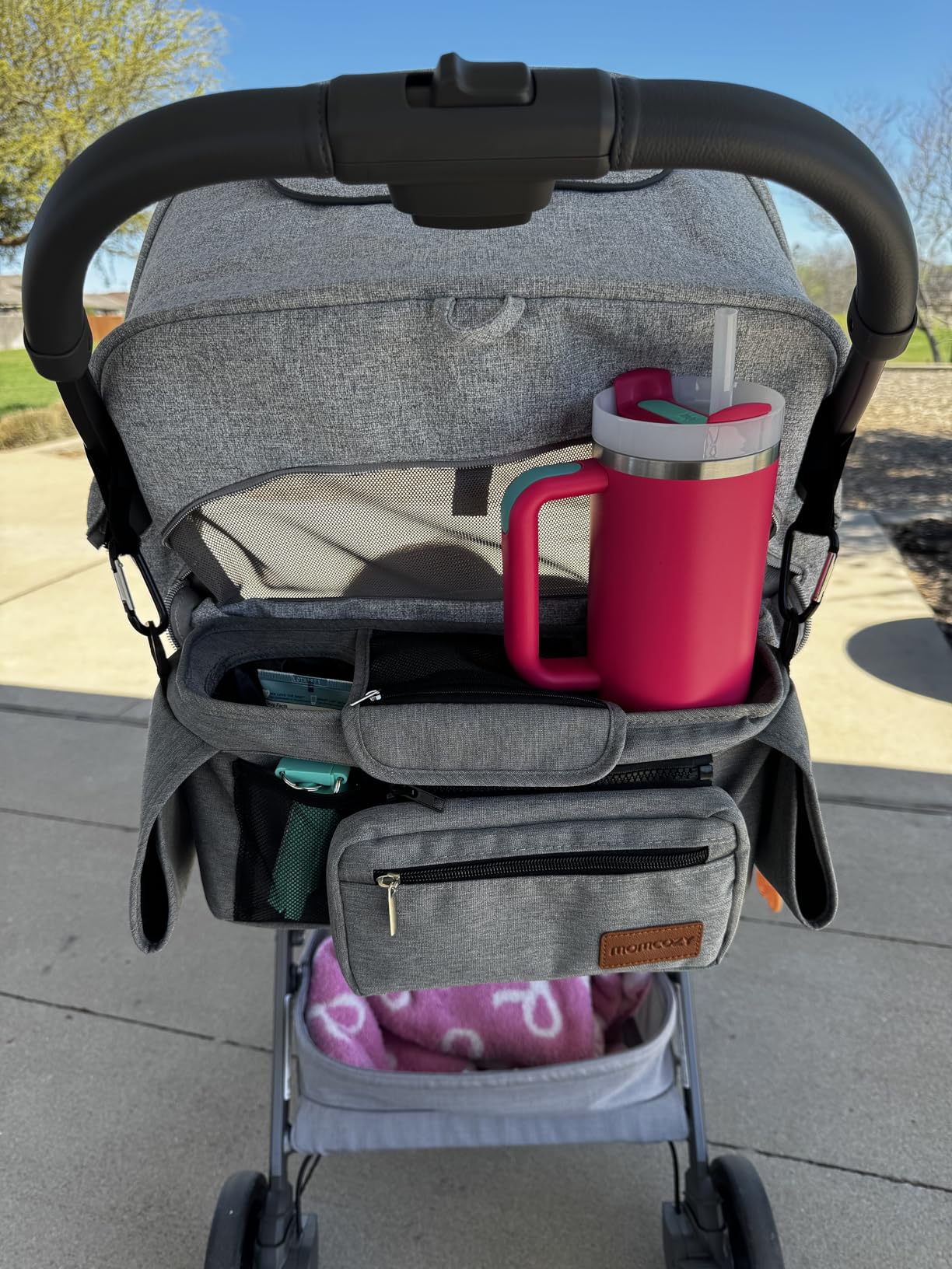 Momcozy Universal Stroller Organizer with Insulated Cup Holder Detachable Phone Bag & Shoulder Strap, Fits for Stroller Like Uppababy, Baby Jogger, Britax, BOB, Umbrella and Pet Stroller customer photo 2