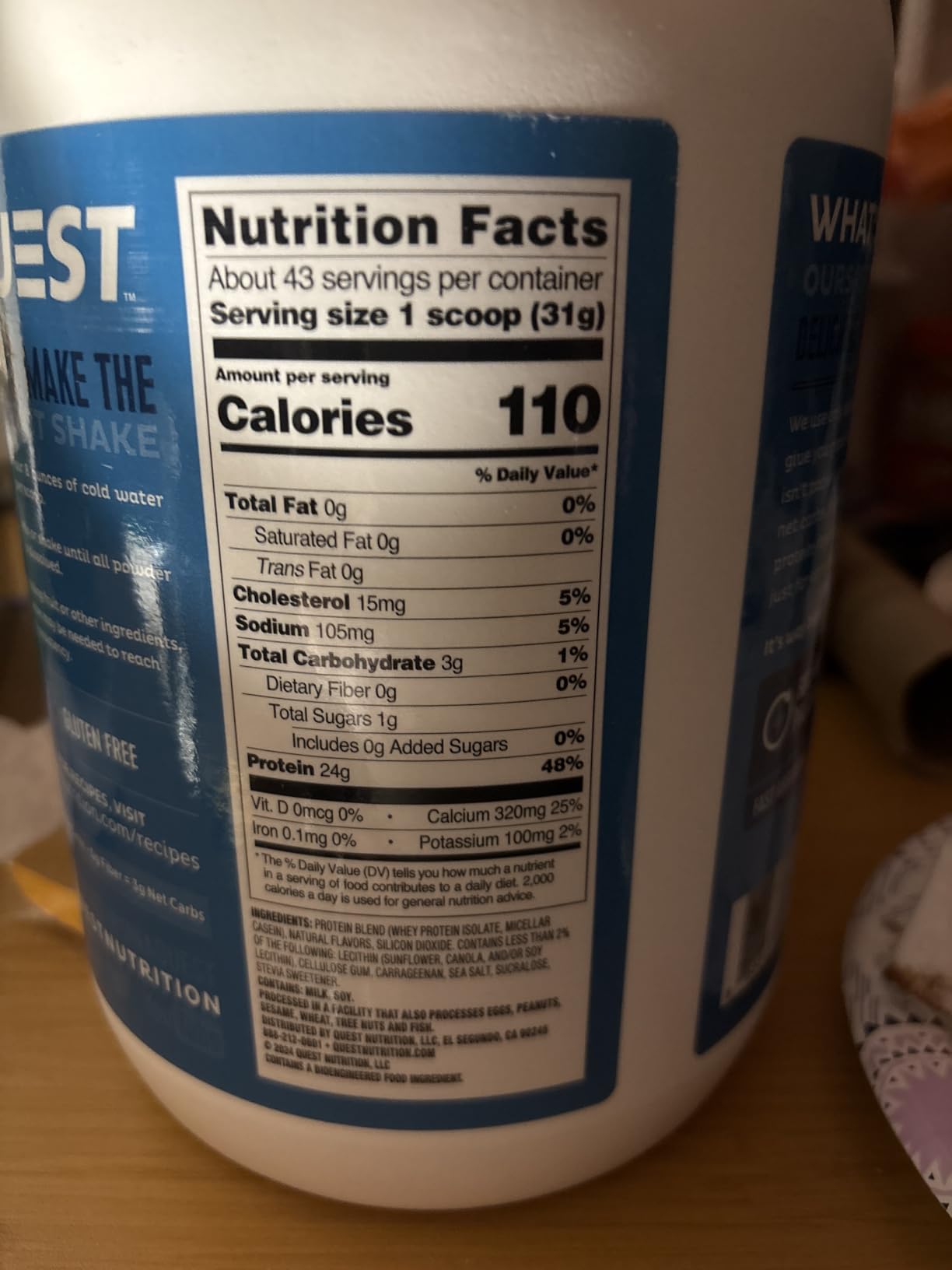 Quest Nutrition Vanilla Milkshake Protein Powder, 24g of Protein, 1g of Sugar, Low Carb, Gluten Free, 1.6 Pound, 23 Servings customer photo 2
