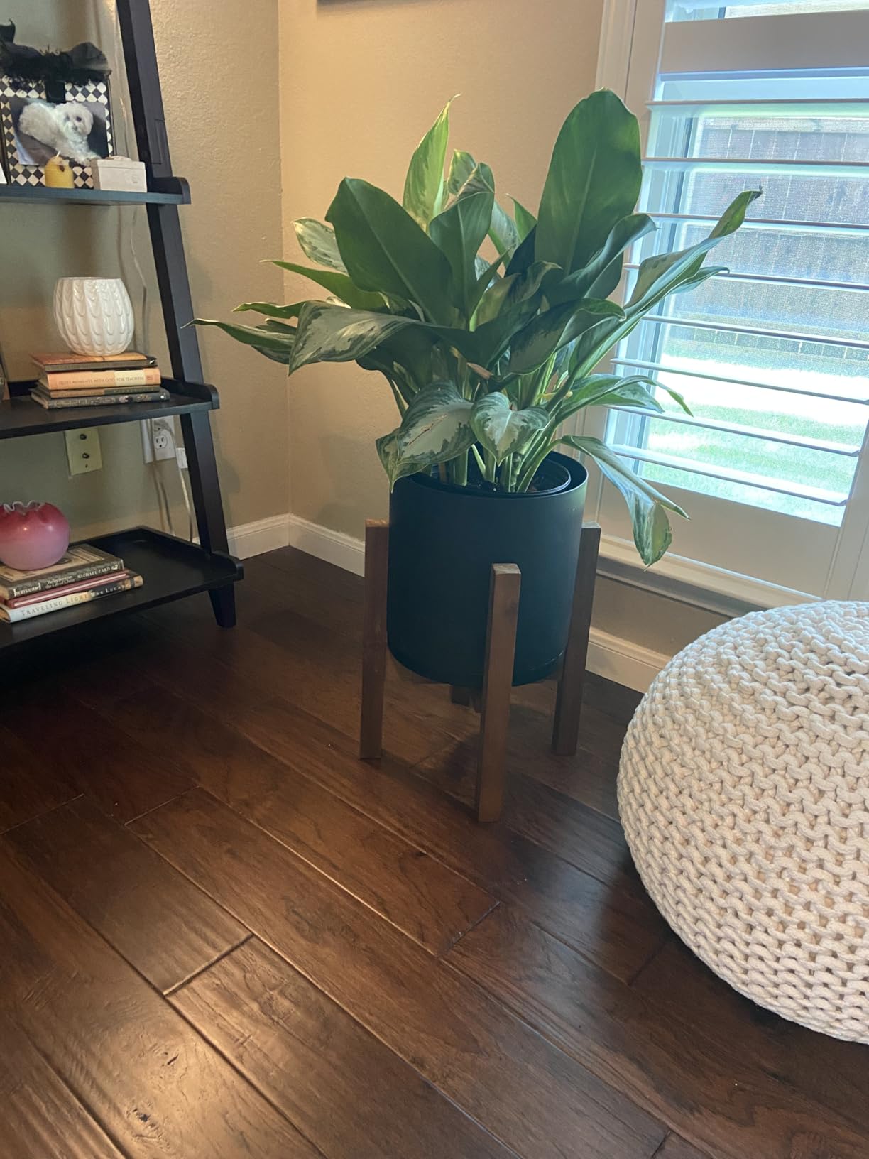 Sophia Mills Mid Century Plant Stand - Solid Wood Item Stand Handmade with Acacia - Fits Medium & Large Pots Sizes 8 to 12 inches (Not Included) (Adjustable Width: 8-12 inches, Dark Brown) customer photo 1