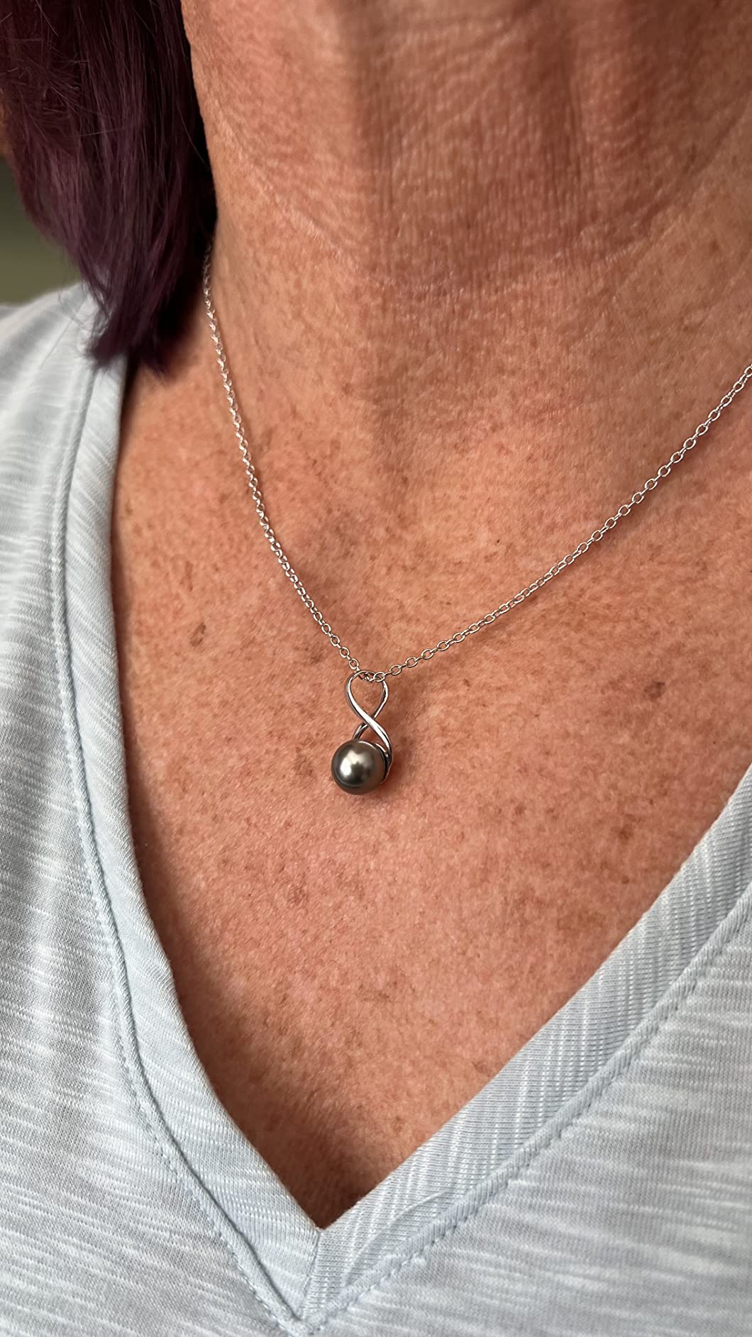 The Pearl Source Real Pearl Pendant for Women with Genuine AAA Quality Black Tahitian Cultured Pearl with Infinity Design | 14K Gold Plated 925 Sterling Silver Necklace with 16
