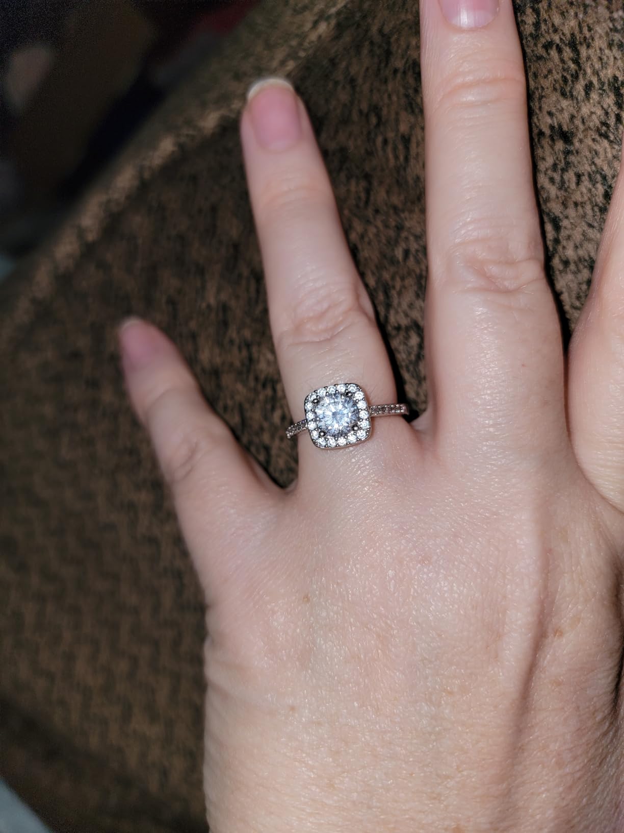 MDFUN 18K White Gold Plated Halo CZ Engagement Wedding Rings for Women | Cushion Cut Cubic Zirconia Bridal Rings, Stackable Promise Rings for Her customer photo 1