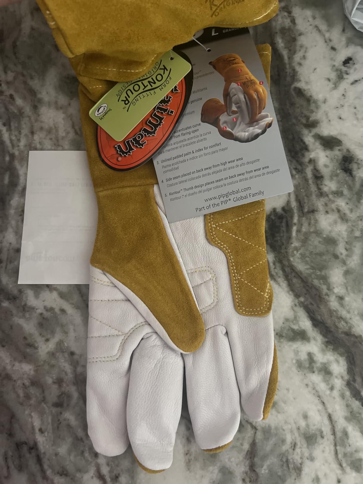 Caiman Premium Goat Grain TIG/Multi-Task Welding Gloves, Split Cowhide Back, 4-Inch Extended Cuff, White/Gold, Large (1540-5) customer photo 2